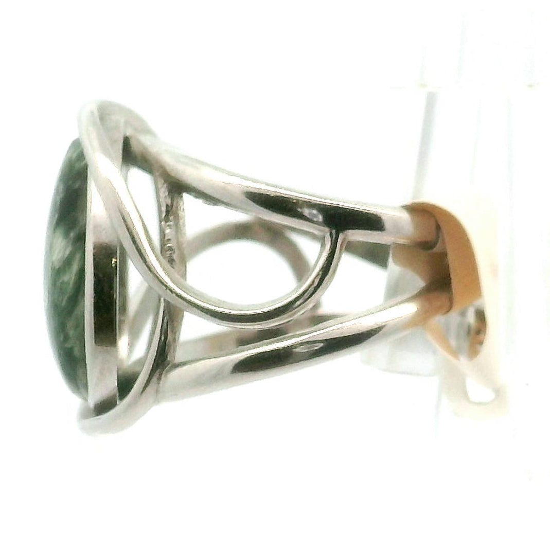Seraphinite Finger Cuff Adjustable Ring .925 Silver for Harmony, Enhanced Meditation and Regeneration