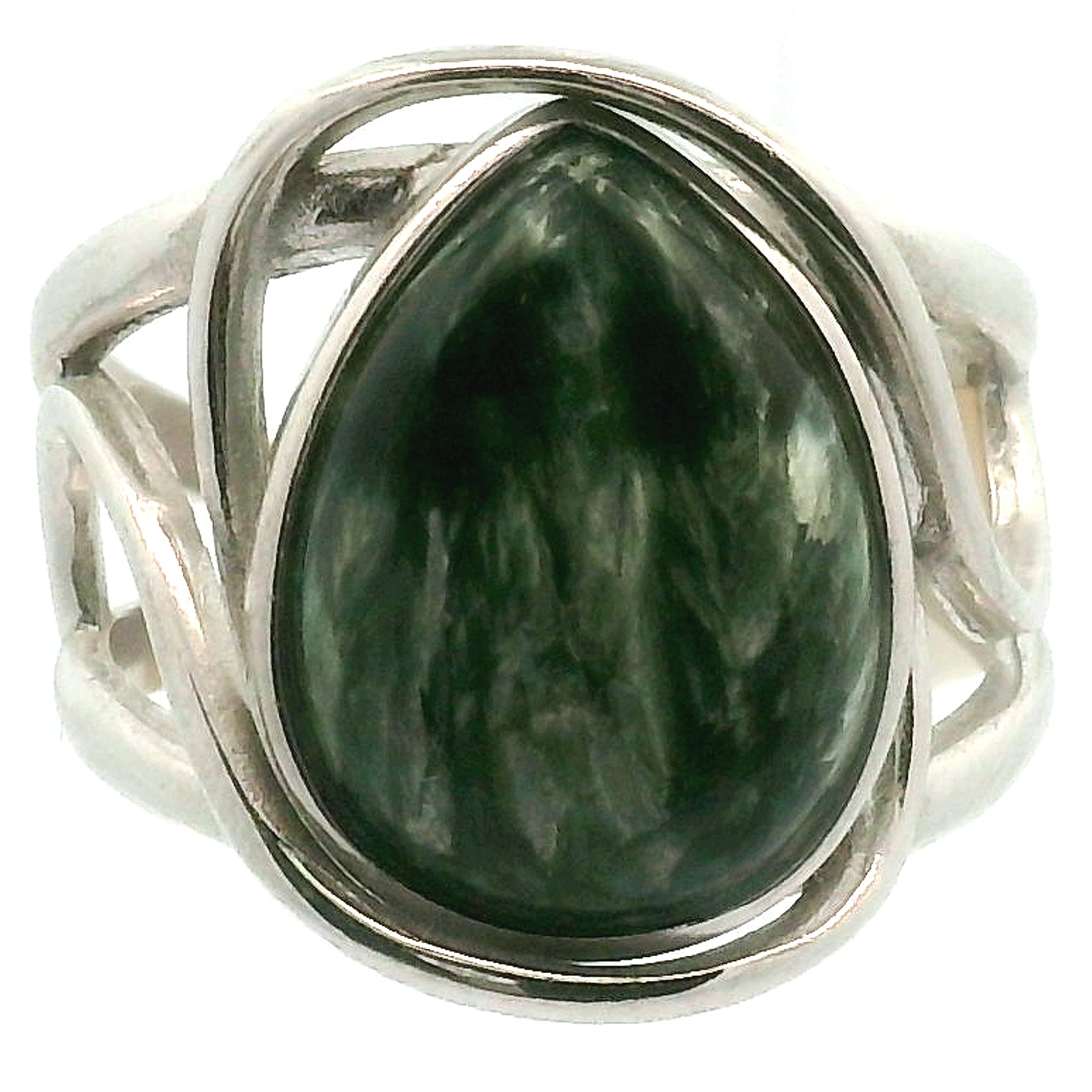 Seraphinite Finger Cuff Adjustable Ring .925 Silver for Harmony, Enhanced Meditation and Regeneration