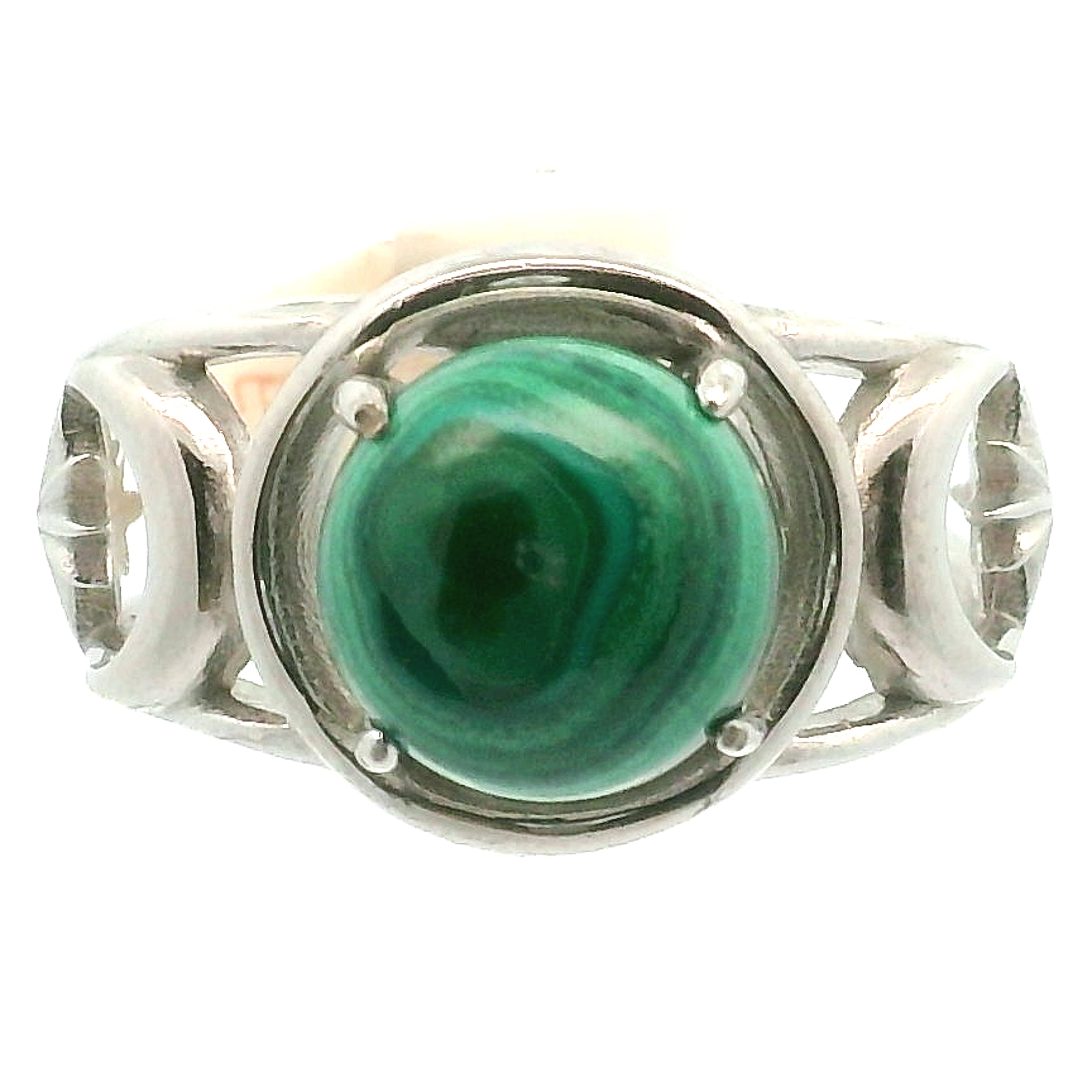 Malachite Triple Moon Cuff Ring .925 Silver for Abundance, Luck and Transformation