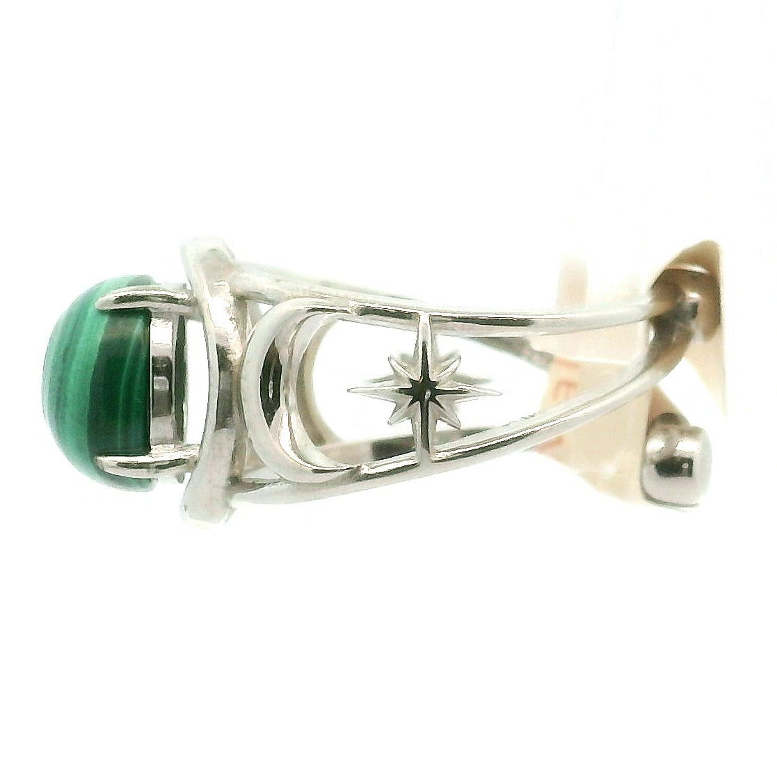 Malachite Triple Moon Cuff Ring .925 Silver for Abundance, Luck and Transformation