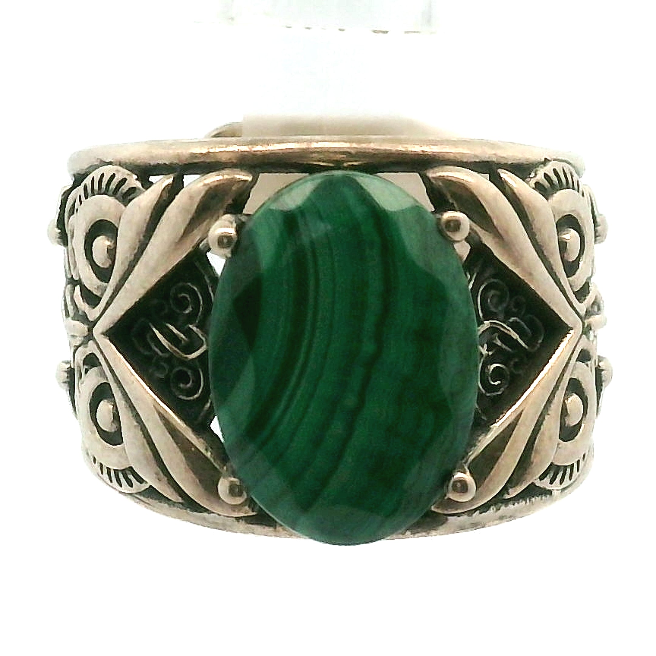 Malachite Owl Finger Cuff Ring .925 Silver for Love, Transformation and Wealth