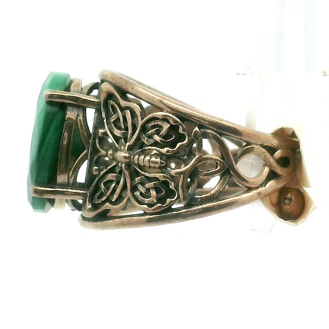 Malachite Butterfly Cuff Ring .925 Silver for Abundance, Luck and Transformation
