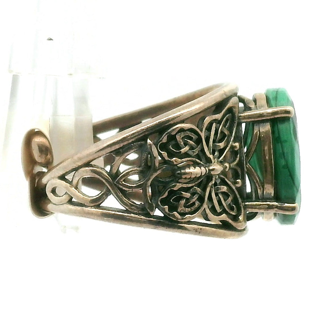 Malachite Butterfly Cuff Ring .925 Silver for Abundance, Luck and Transformation