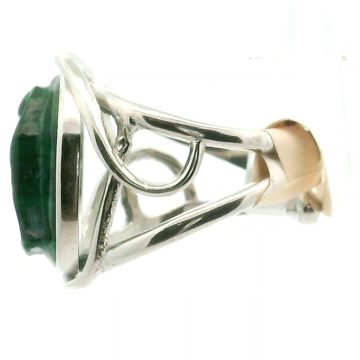 Malachite Mother Mary Adjustable Cuff Ring .925 Silver for Love, Transformation and Wealth