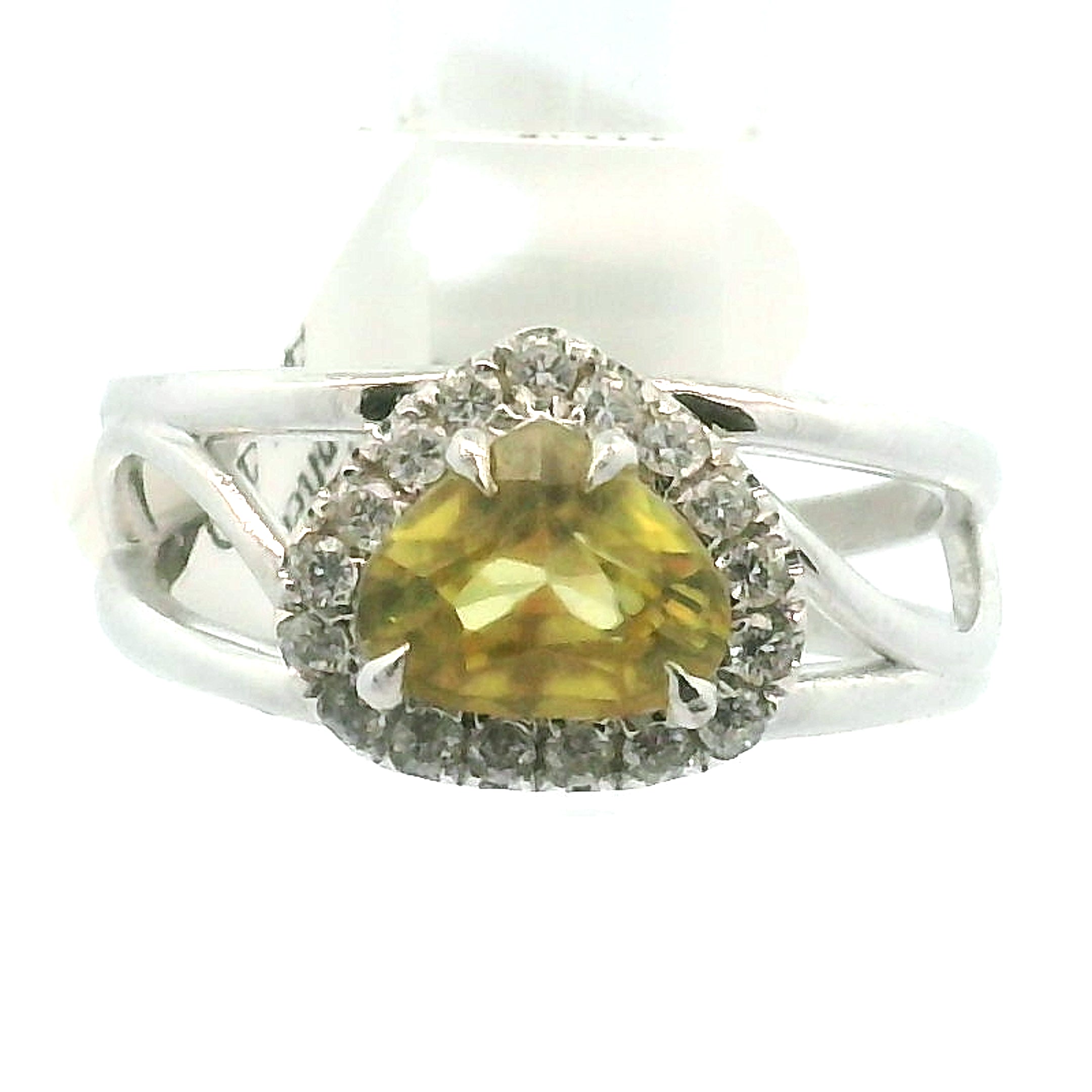 Sphene with Clear Zircon Pavé Cuff Ring .925 Silver for Illumination and Divine Clarity