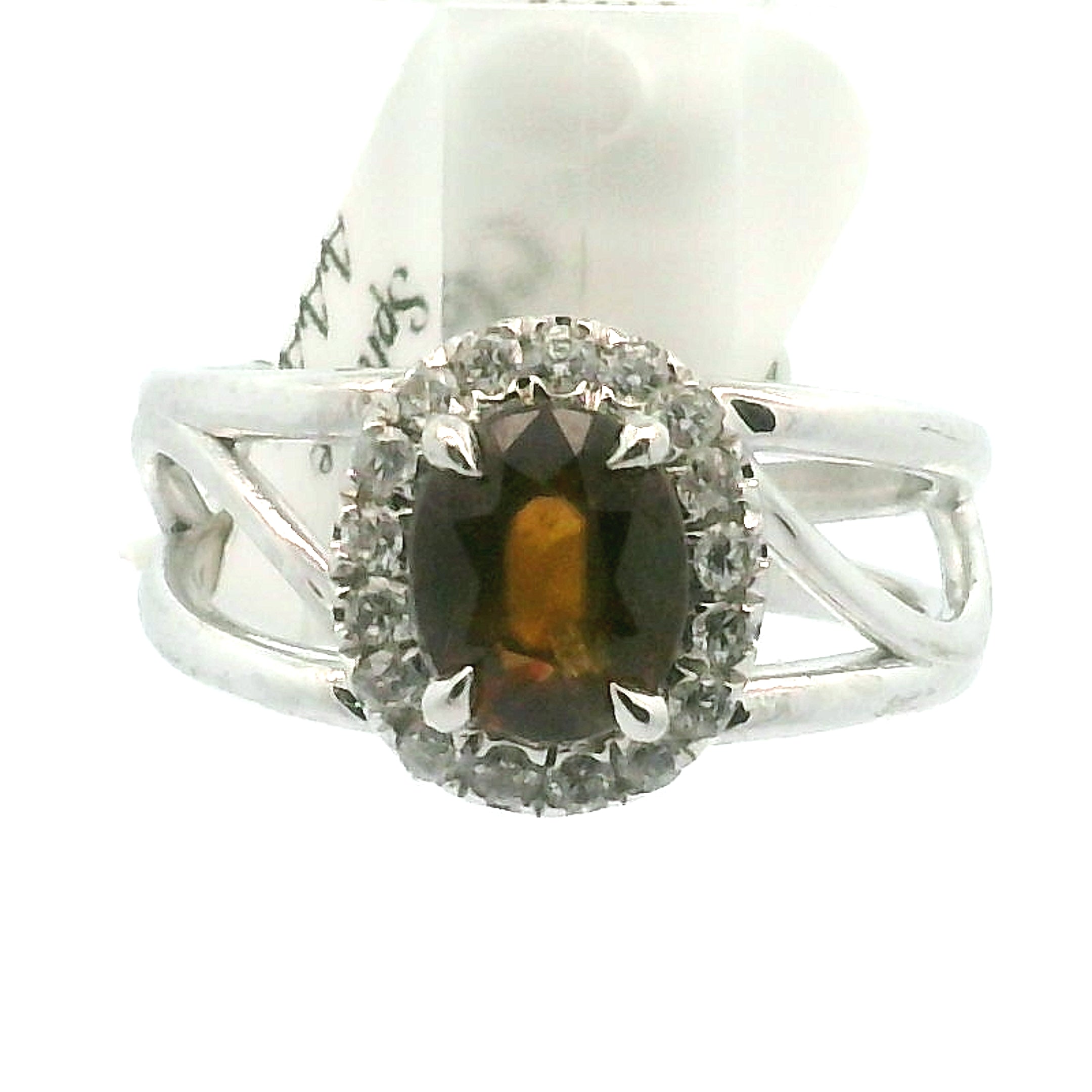 Sphene with Clear Zircon Pavé Cuff Ring .925 Silver for Illumination and Divine Clarity
