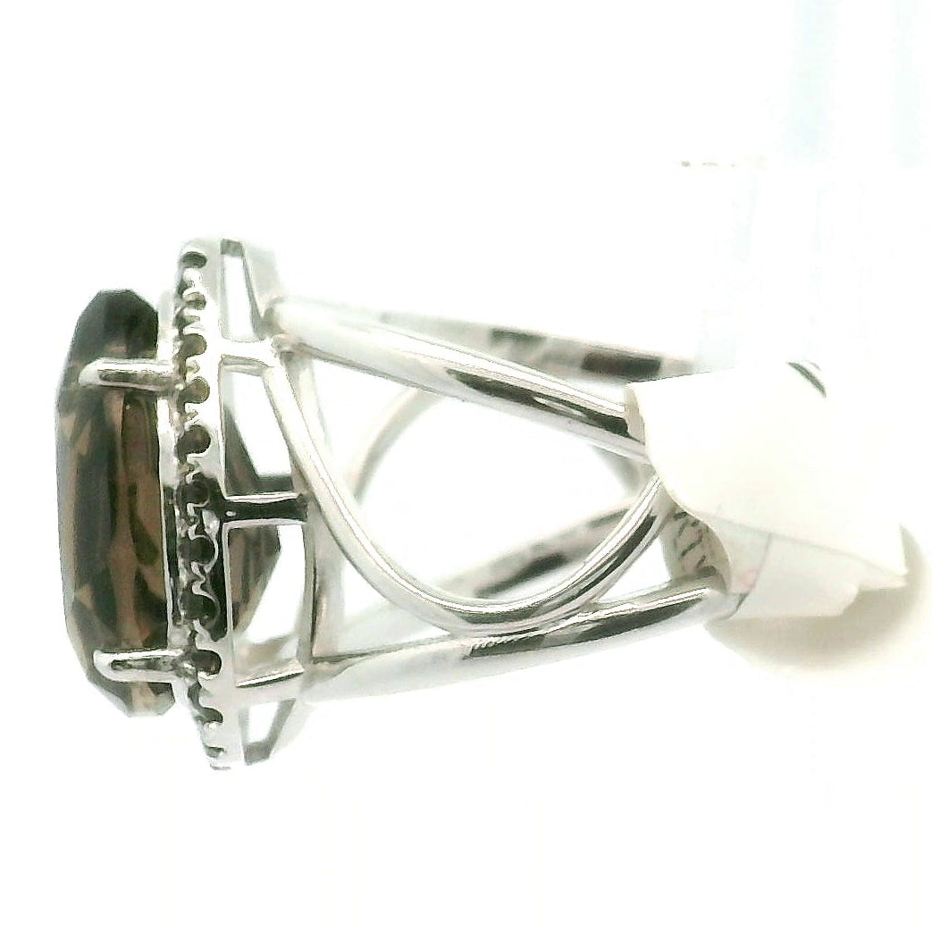Smoky Quartz Pavé Cuff Ring .925 Silver for Manifesting and Grounding Intentions