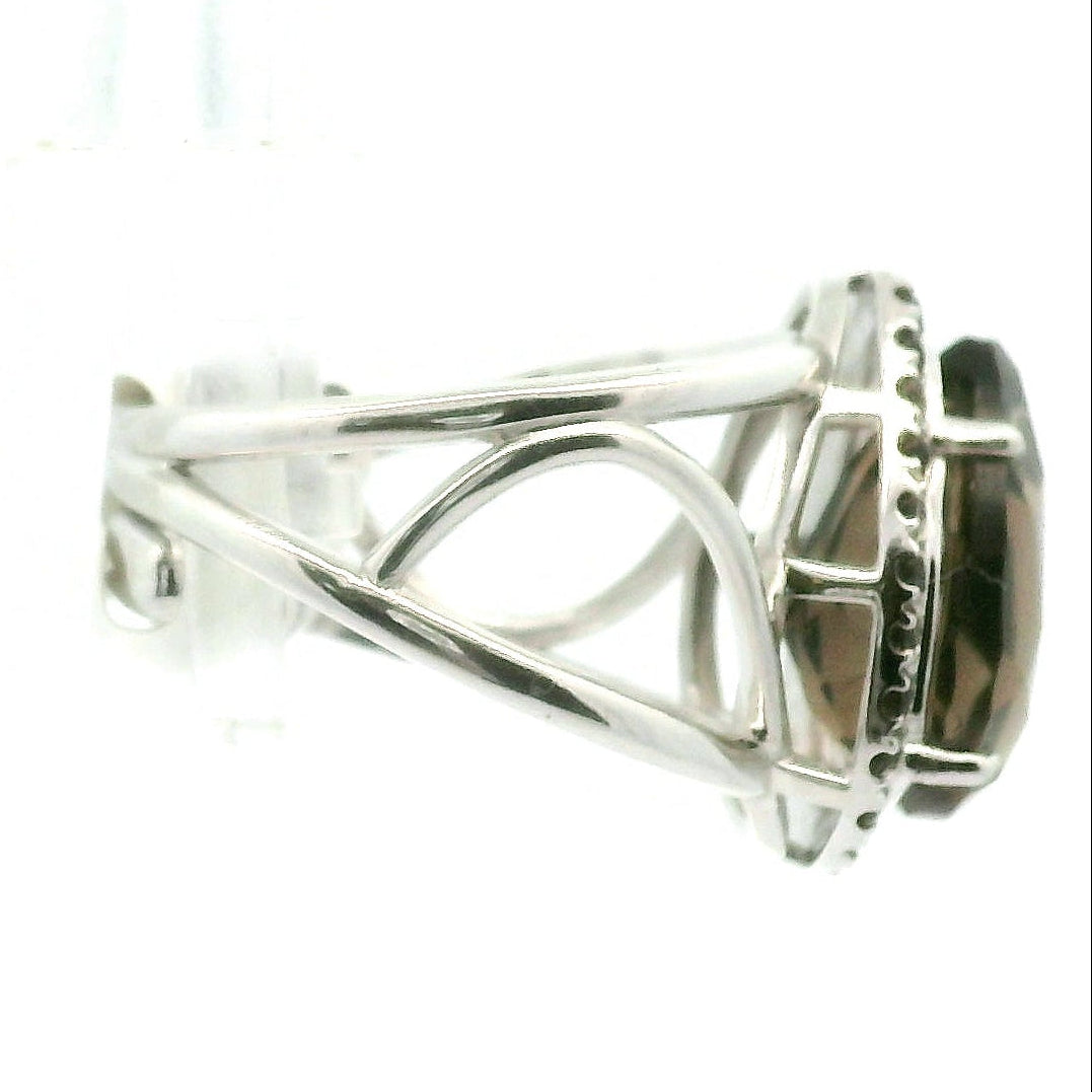Smoky Quartz Pavé Cuff Ring .925 Silver for Manifesting and Grounding Intentions
