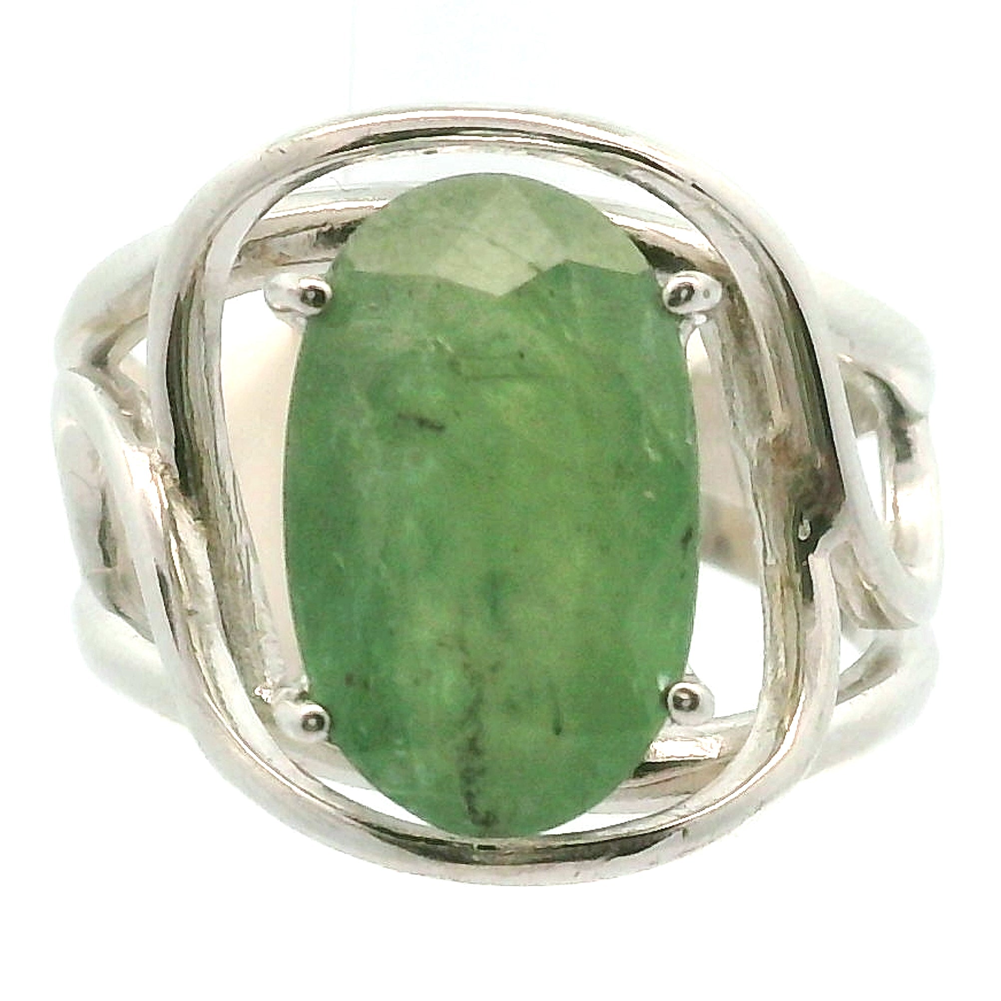 Green Kyanite Faceted Cuff Ring .925 Silver for Alignment, Balance and Meditation
