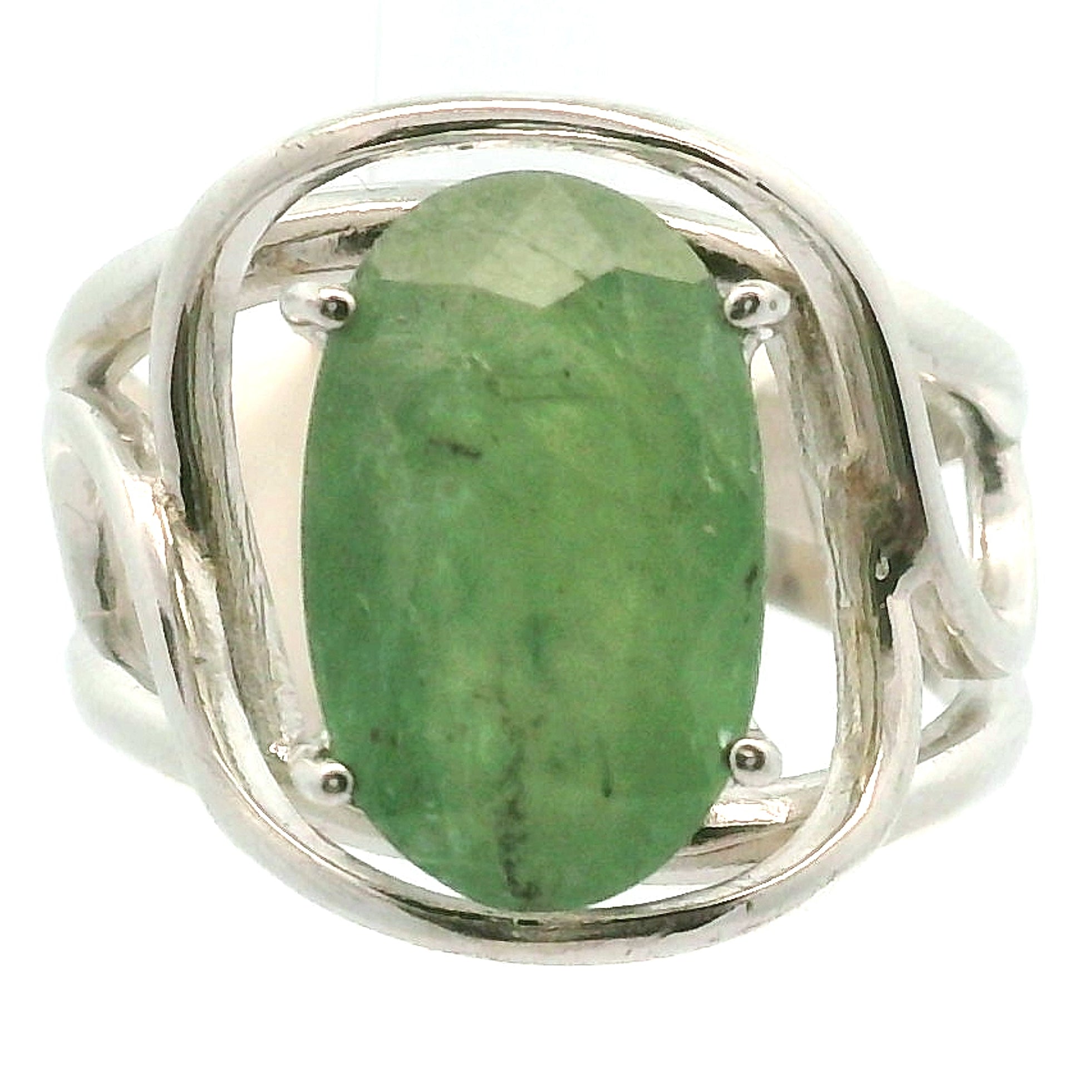 Green Kyanite Faceted Cuff Ring .925 Silver for Alignment, Balance and Meditation