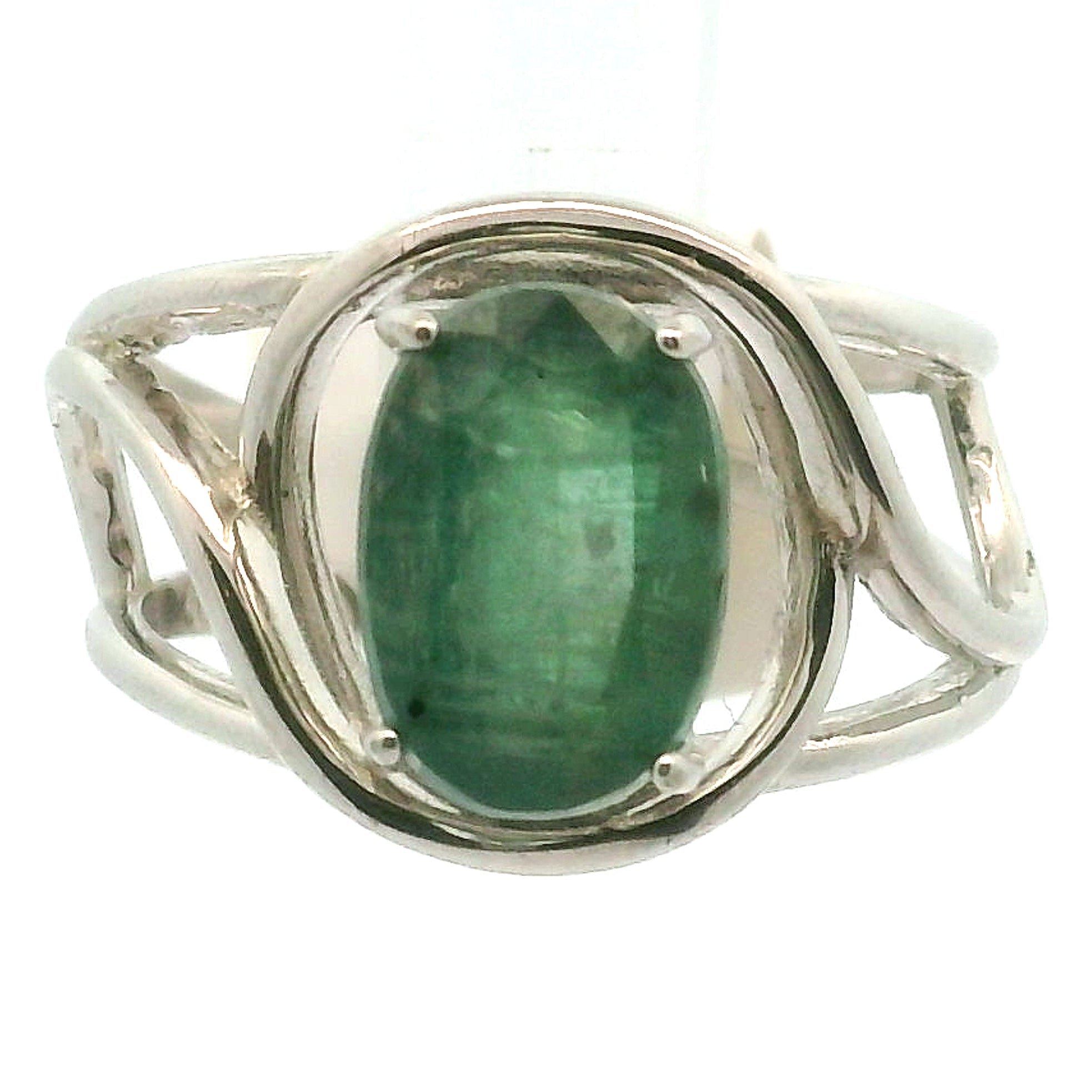 Green Kyanite Faceted Cuff Ring .925 Silver for Alignment, Balance and Meditation