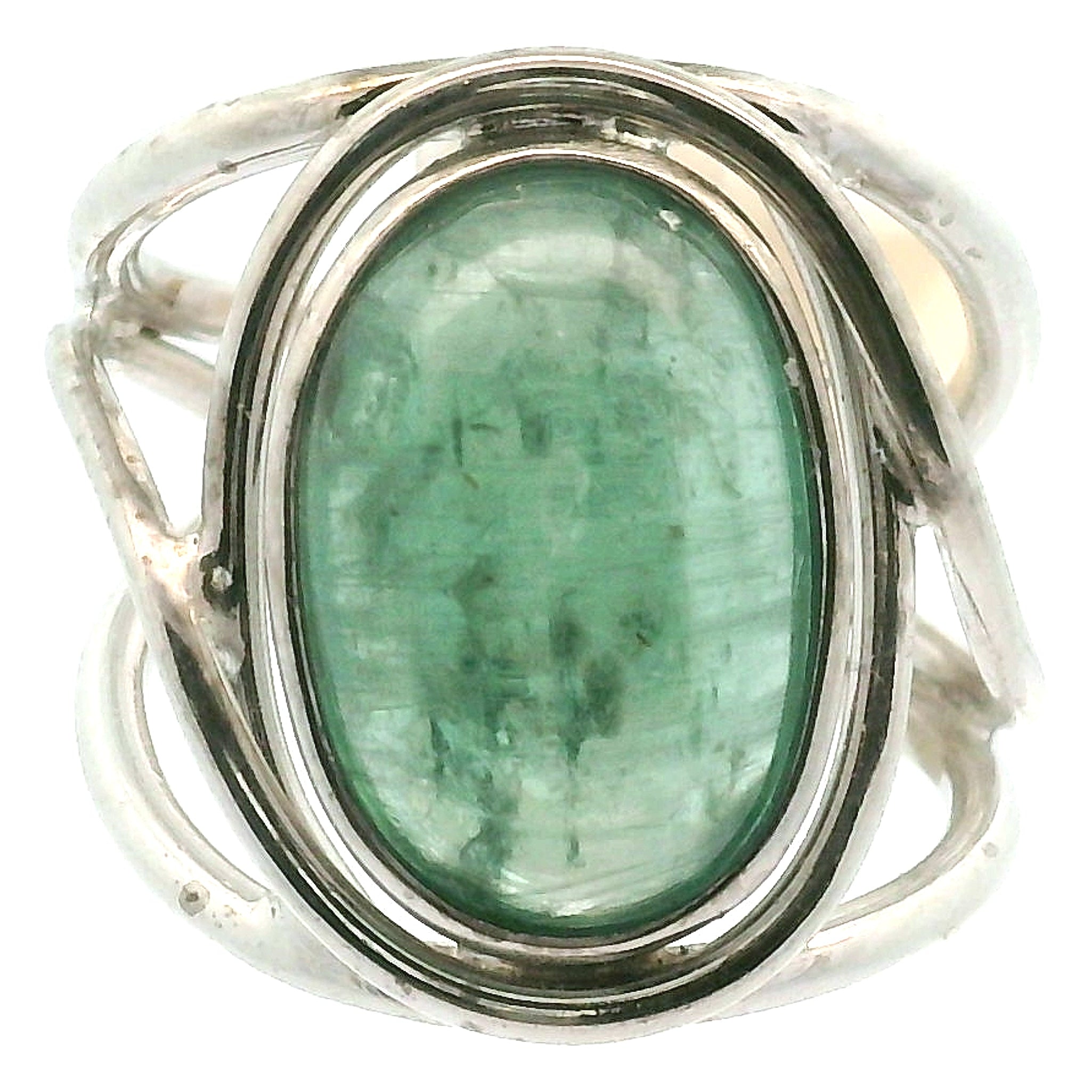 Green Kyanite Cuff Ring .925 Silver for Alignment, Balance and Meditation