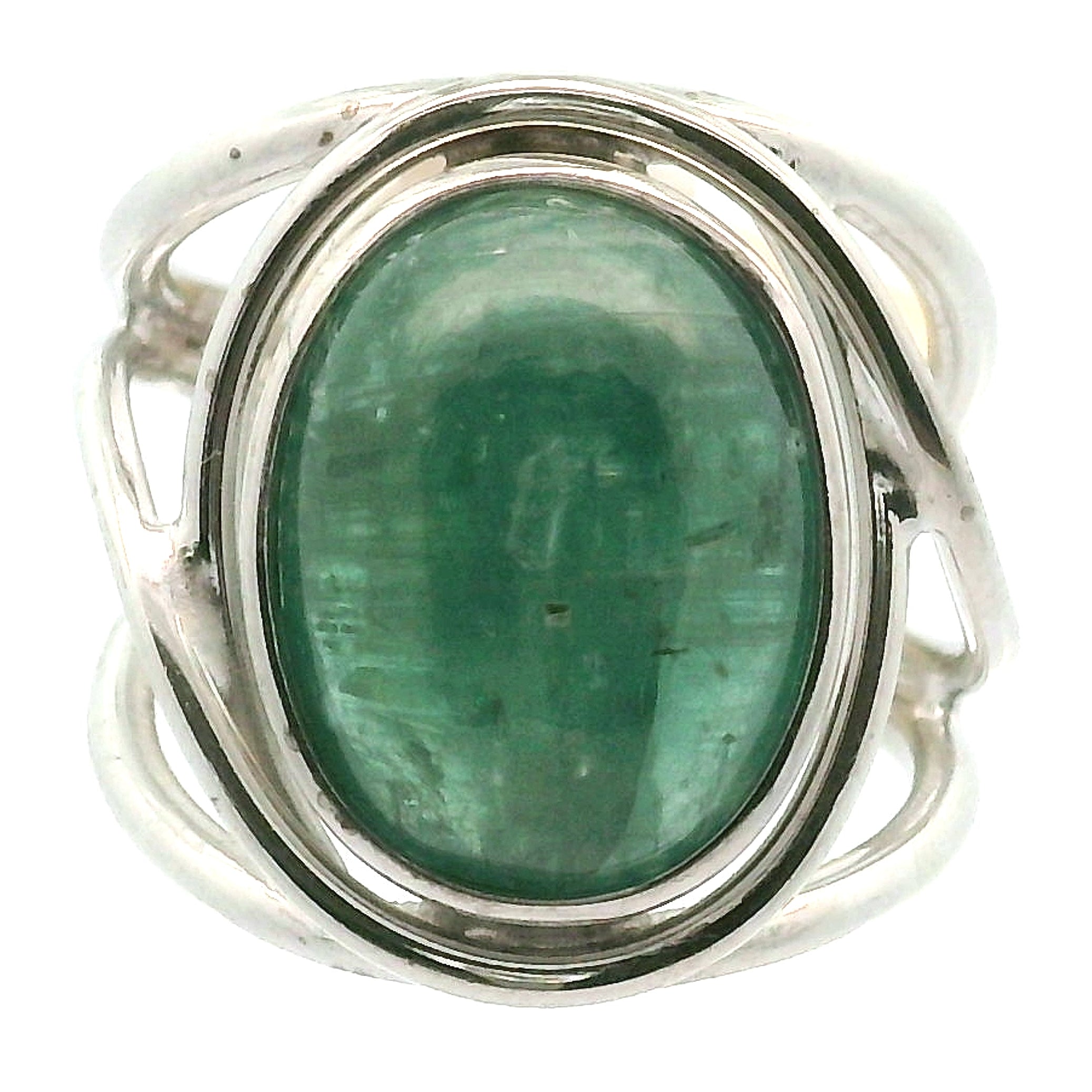 Green Kyanite Cuff Ring .925 Silver for Alignment, Balance and Meditation