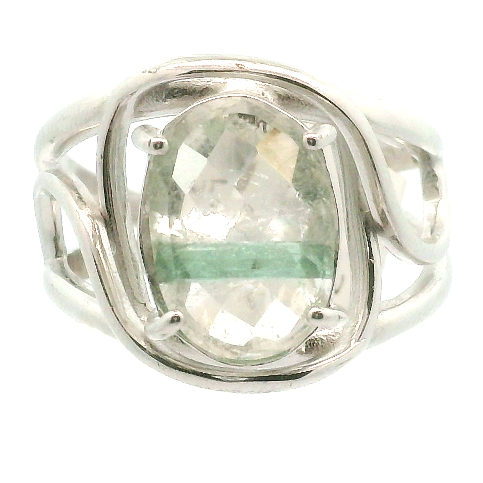 Tourmaline in Quartz Cuff Ring  Adjustable Ring .925 Sterling Silver for Emotional Healing, Kindness and Joy