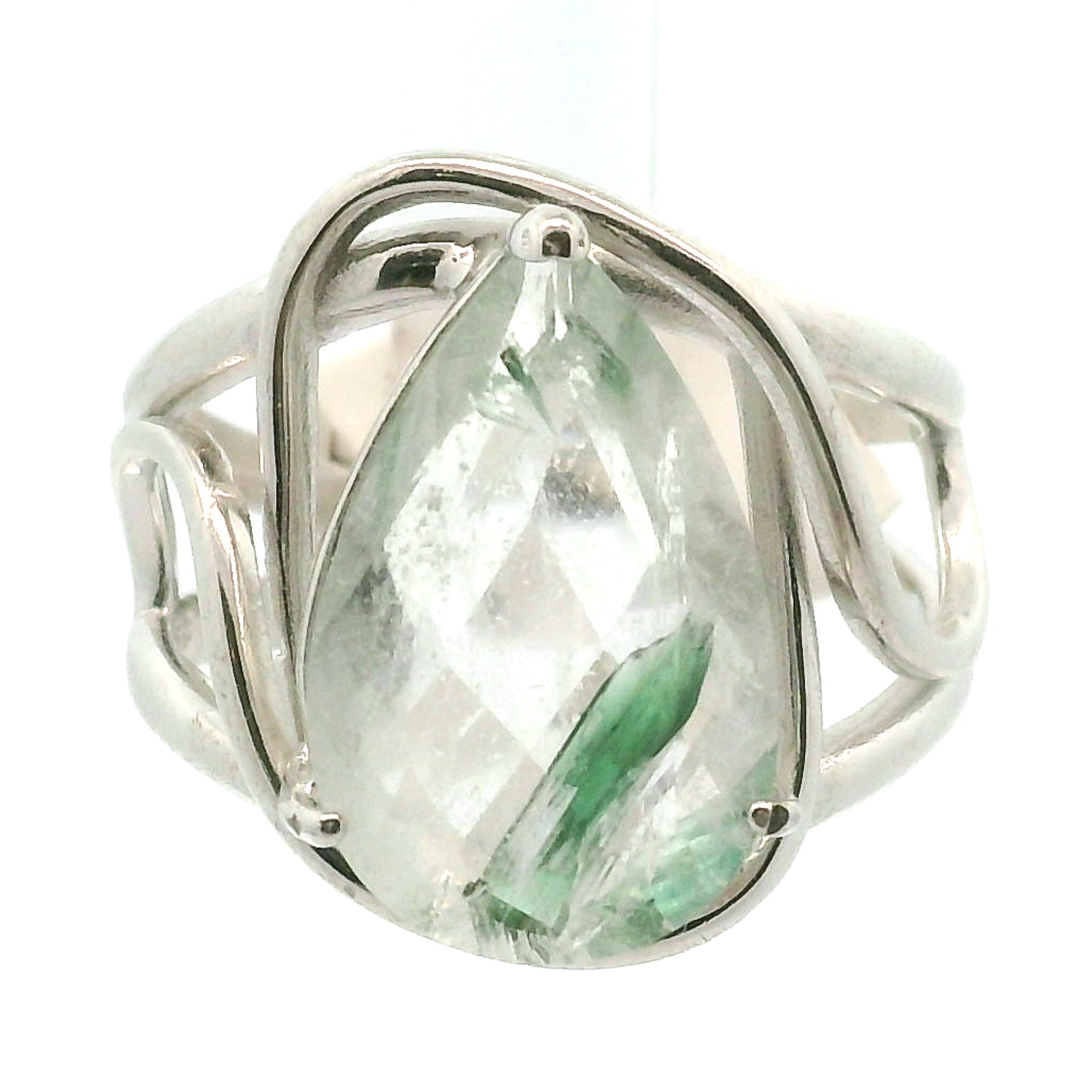 Tourmaline in Quartz Cuff Ring  Adjustable Ring .925 Sterling Silver for Emotional Healing, Kindness and Joy