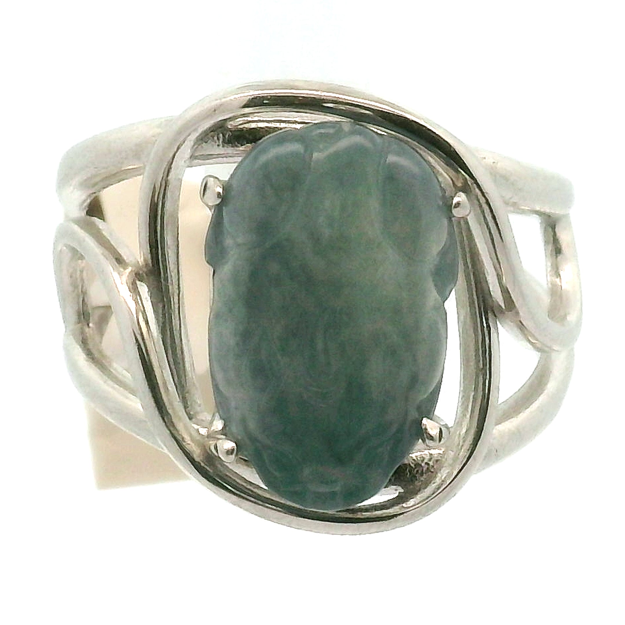 Blue Jadeite Pixiu Finger Cuff Adjustable Ring .925 Silver for Spiritual Awareness, Prosperity and Protection
