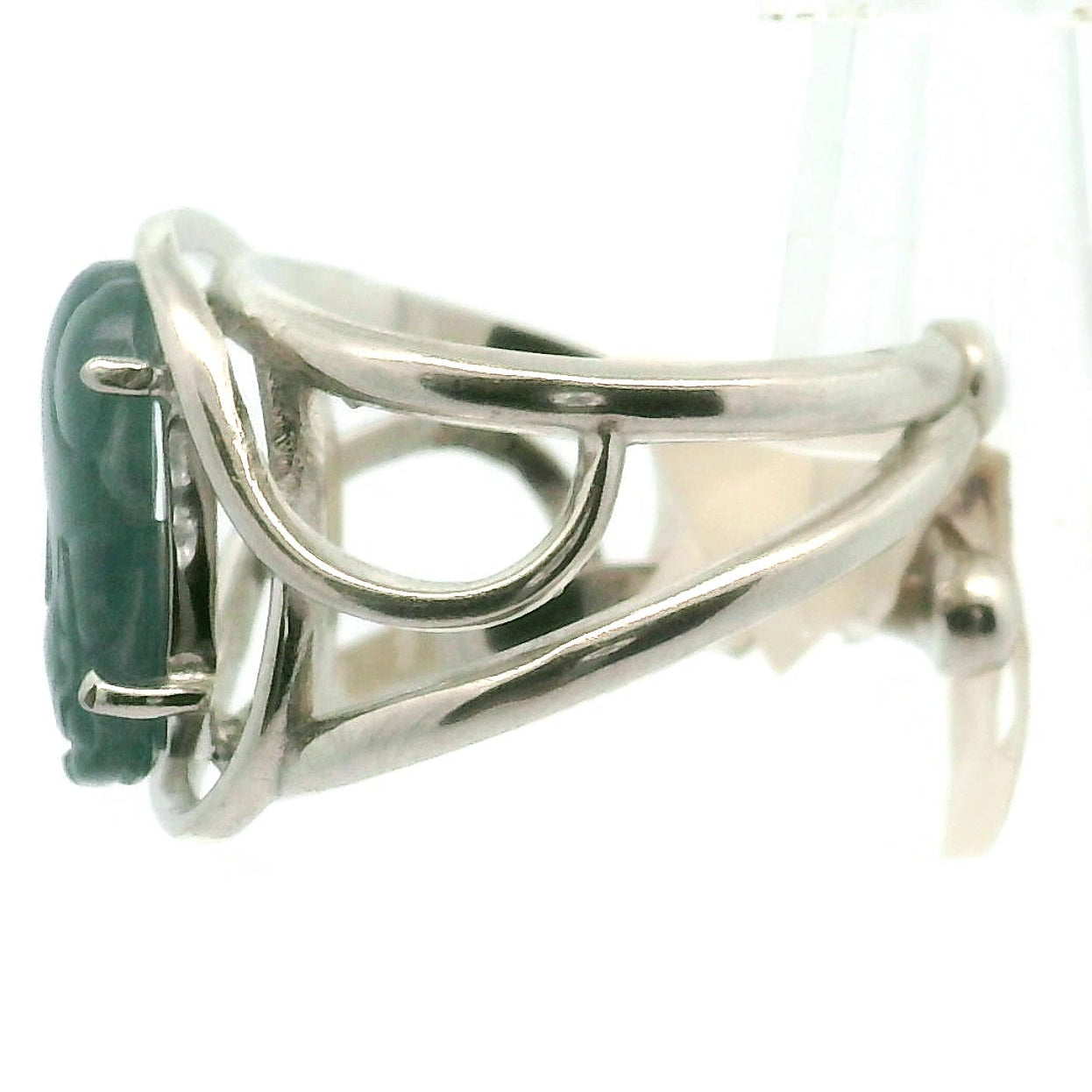 Blue Jadeite Pixiu Finger Cuff Adjustable Ring .925 Silver for Spiritual Awareness, Prosperity and Protection