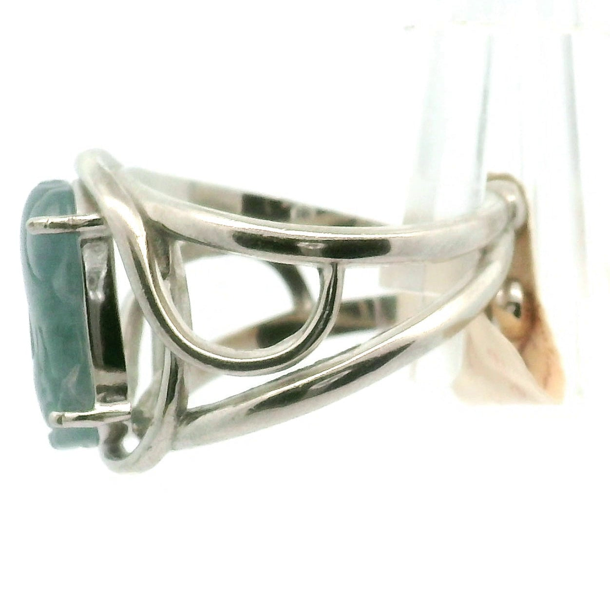 Blue Jadeite Pixiu Finger Cuff Adjustable Ring .925 Silver for Spiritual Awareness, Prosperity and Protection