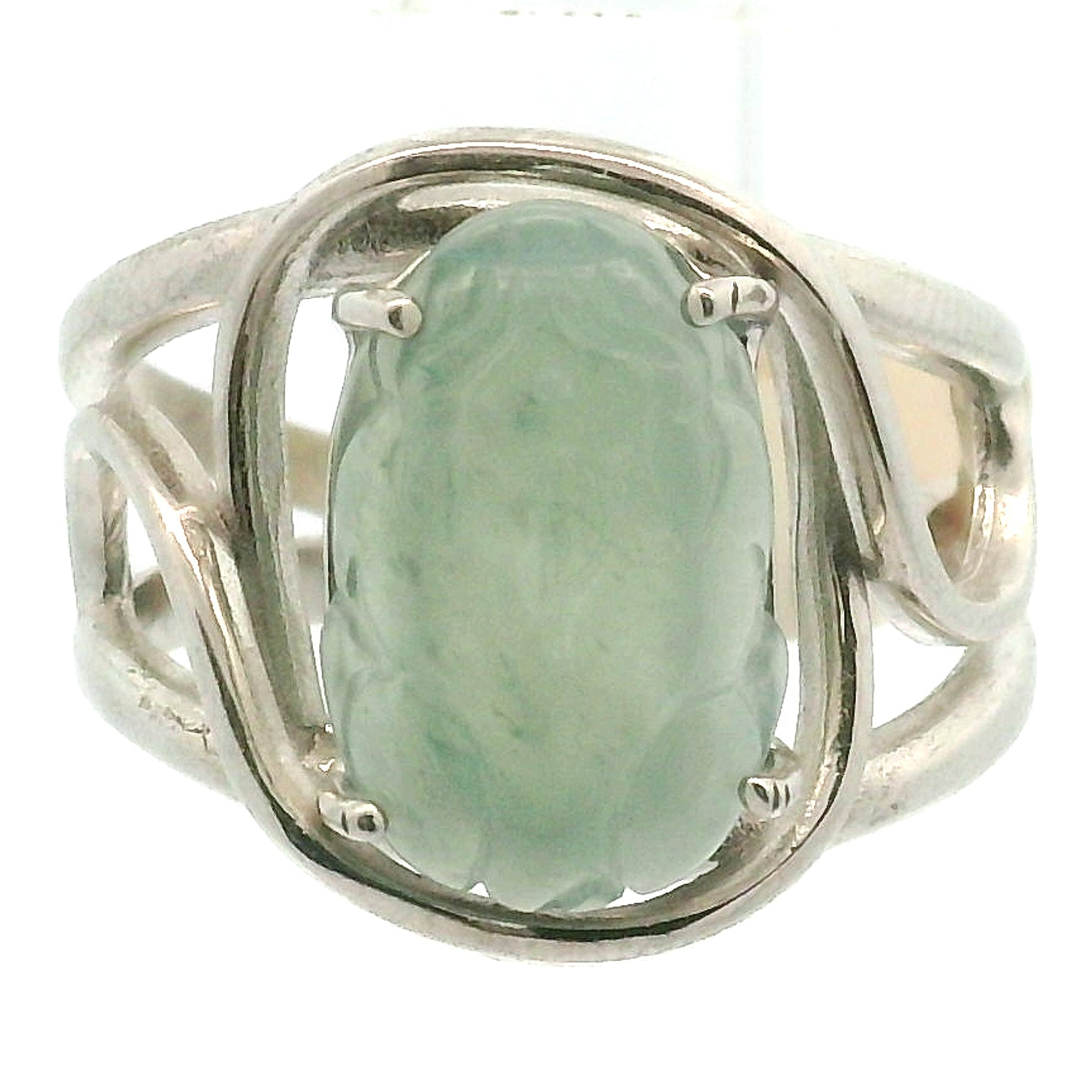 Blue Jadeite Pixiu Finger Cuff Adjustable Ring .925 Silver for Spiritual Awareness, Prosperity and Protection