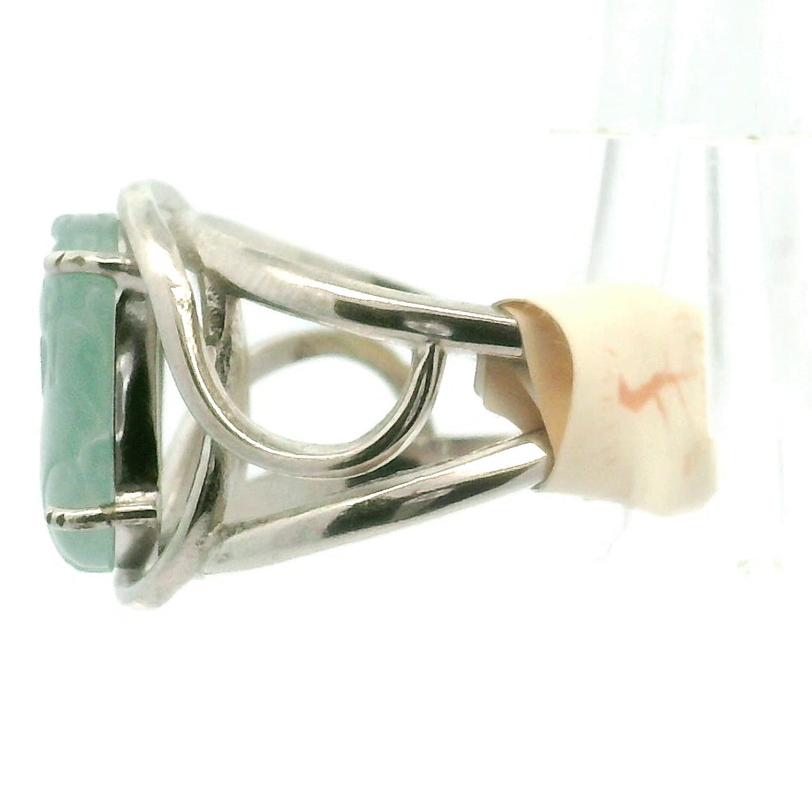 Blue Jadeite Pixiu Finger Cuff Adjustable Ring .925 Silver for Spiritual Awareness, Prosperity and Protection