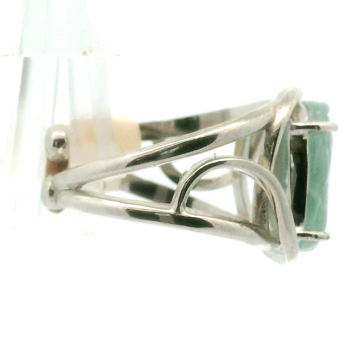 Blue Jadeite Pixiu Finger Cuff Adjustable Ring .925 Silver for Spiritual Awareness, Prosperity and Protection
