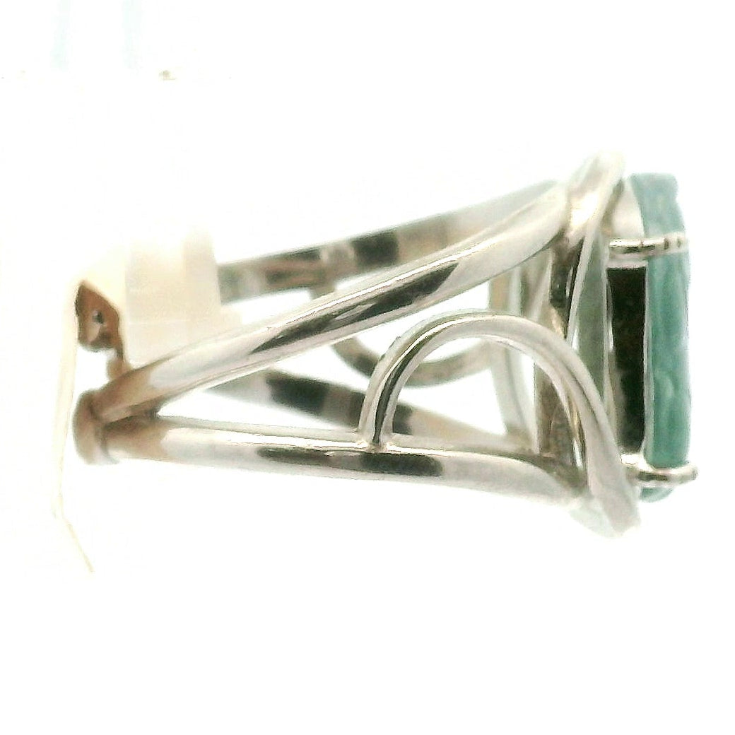 Blue Jadeite Pixiu Finger Cuff Adjustable Ring .925 Silver for Spiritual Awareness, Prosperity and Protection
