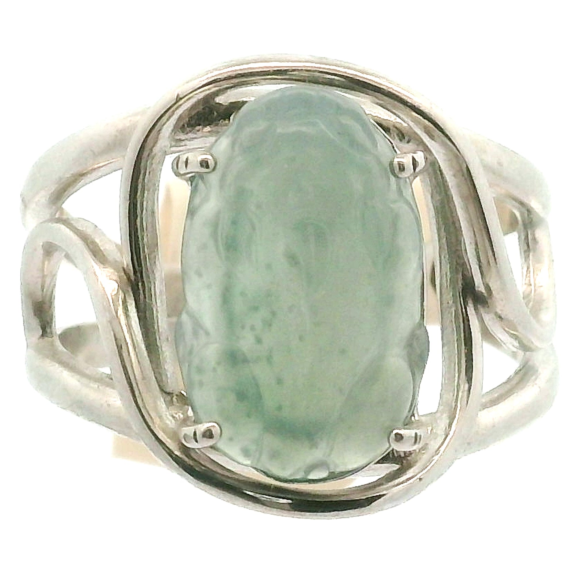 Blue Jadeite Pixiu Finger Cuff Adjustable Ring .925 Silver for Spiritual Awareness, Prosperity and Protection