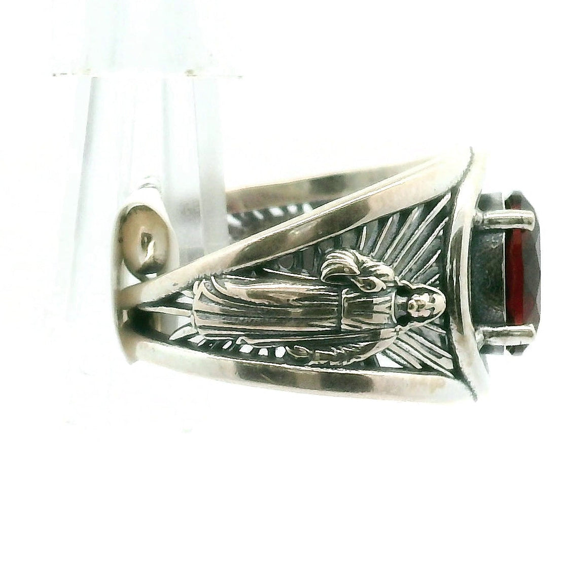 Garnet Jesus Cuff Ring .925 Silver for Success, Peace and Protection