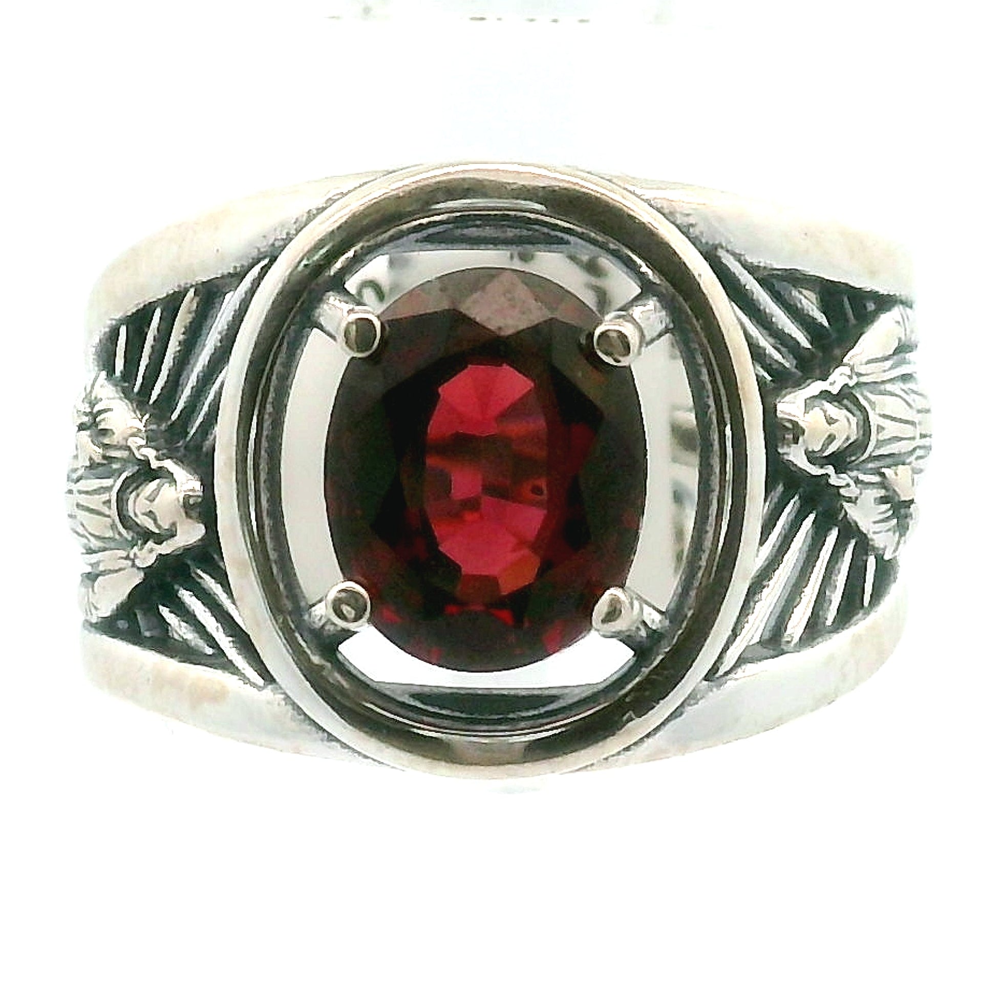 Garnet Jesus Cuff Ring .925 Silver for Success, Peace and Protection