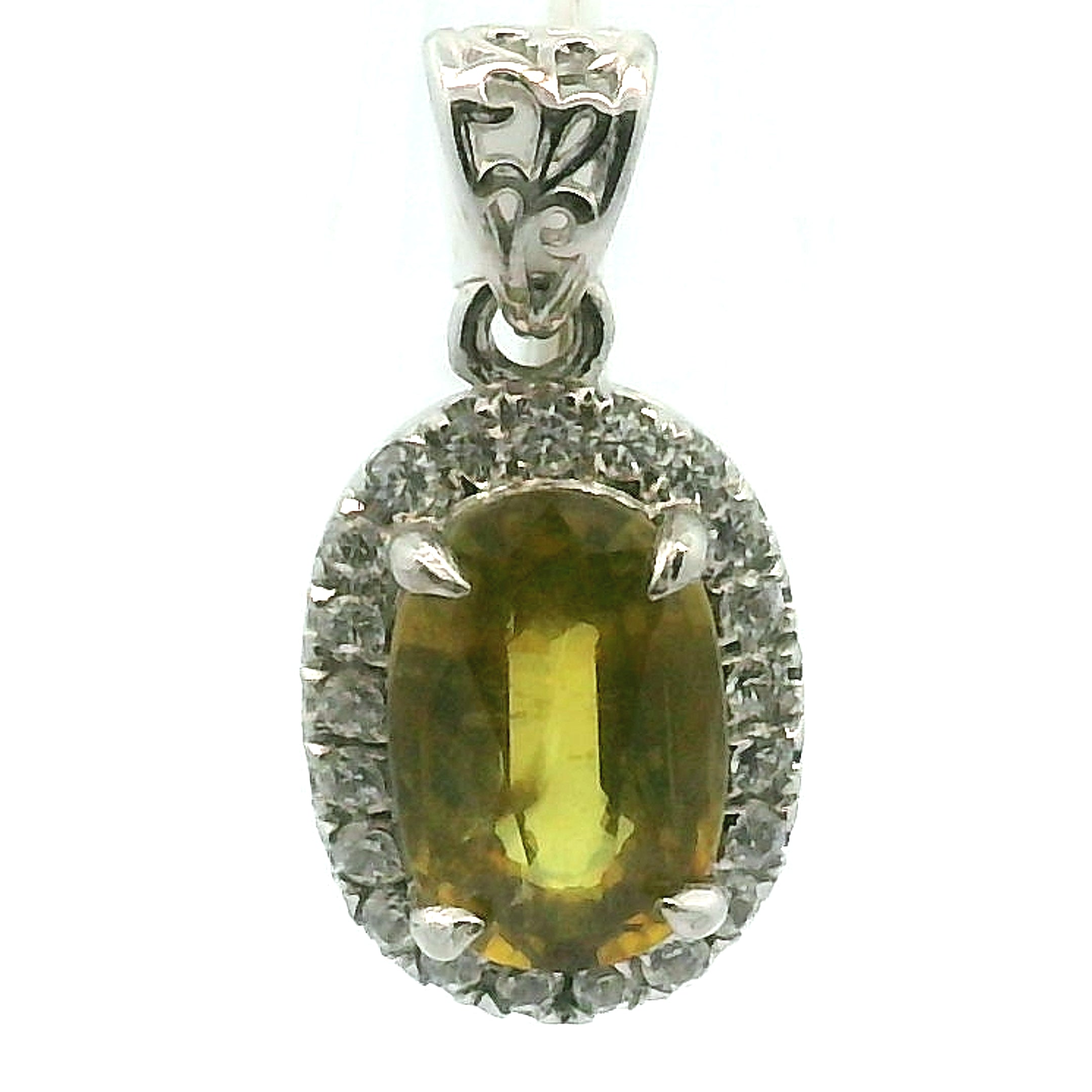 Sphene with Clear Zircon Pavé Pendant .925 Silver for Illumination and Divine Clarity