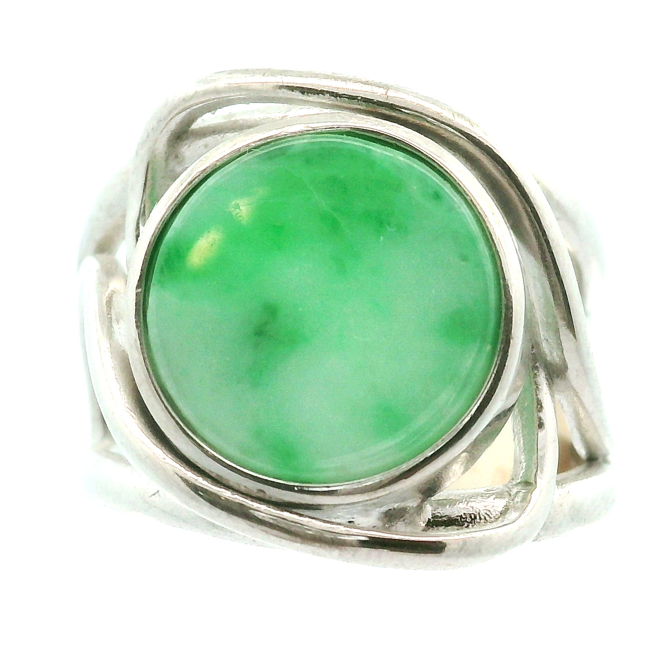 Jadeite Finger Cuff Adjustable Ring .925 Silver for Abundance, Good Luck, Joy and Protection