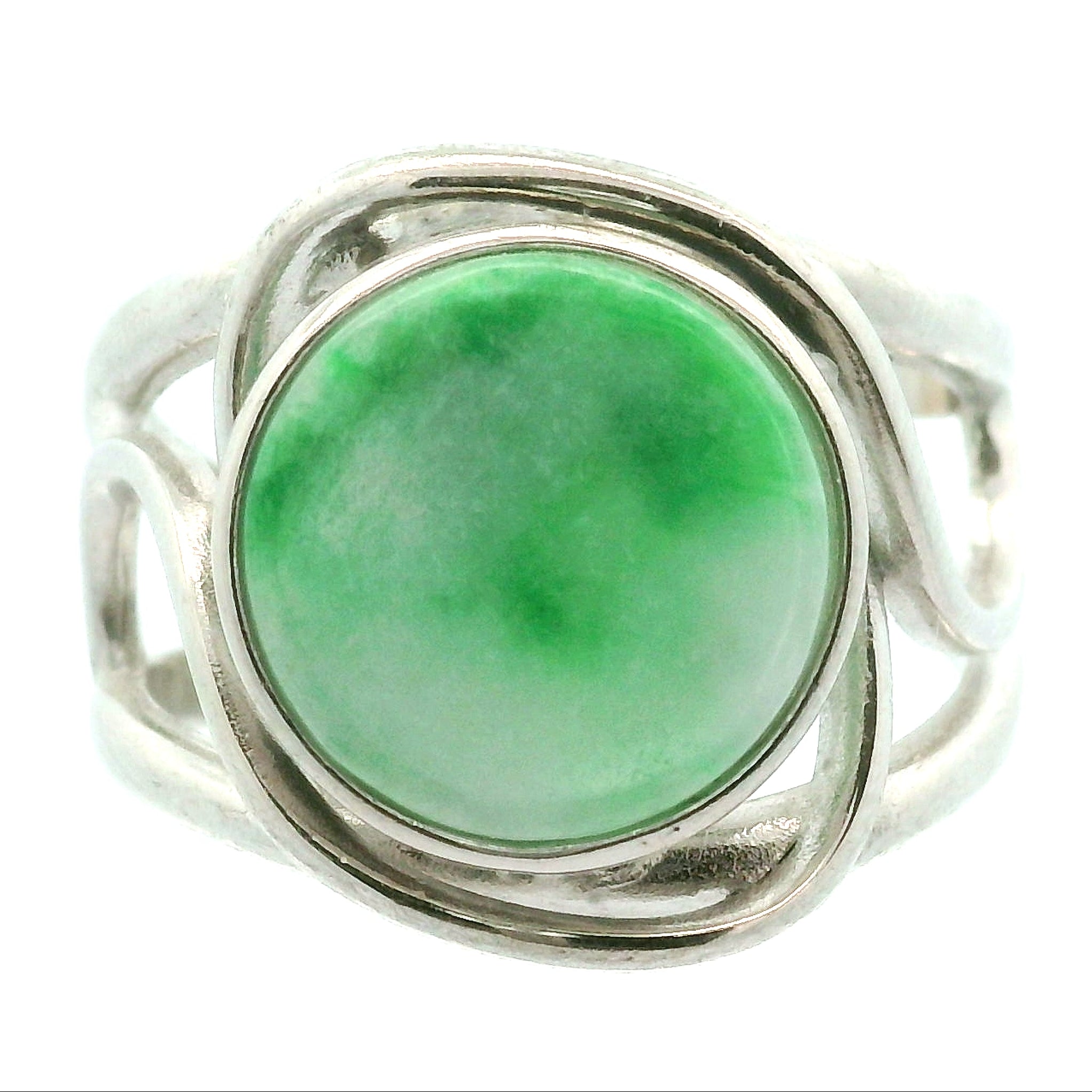 Jadeite Finger Cuff Adjustable Ring .925 Silver for Abundance, Good Luck, Joy and Protection