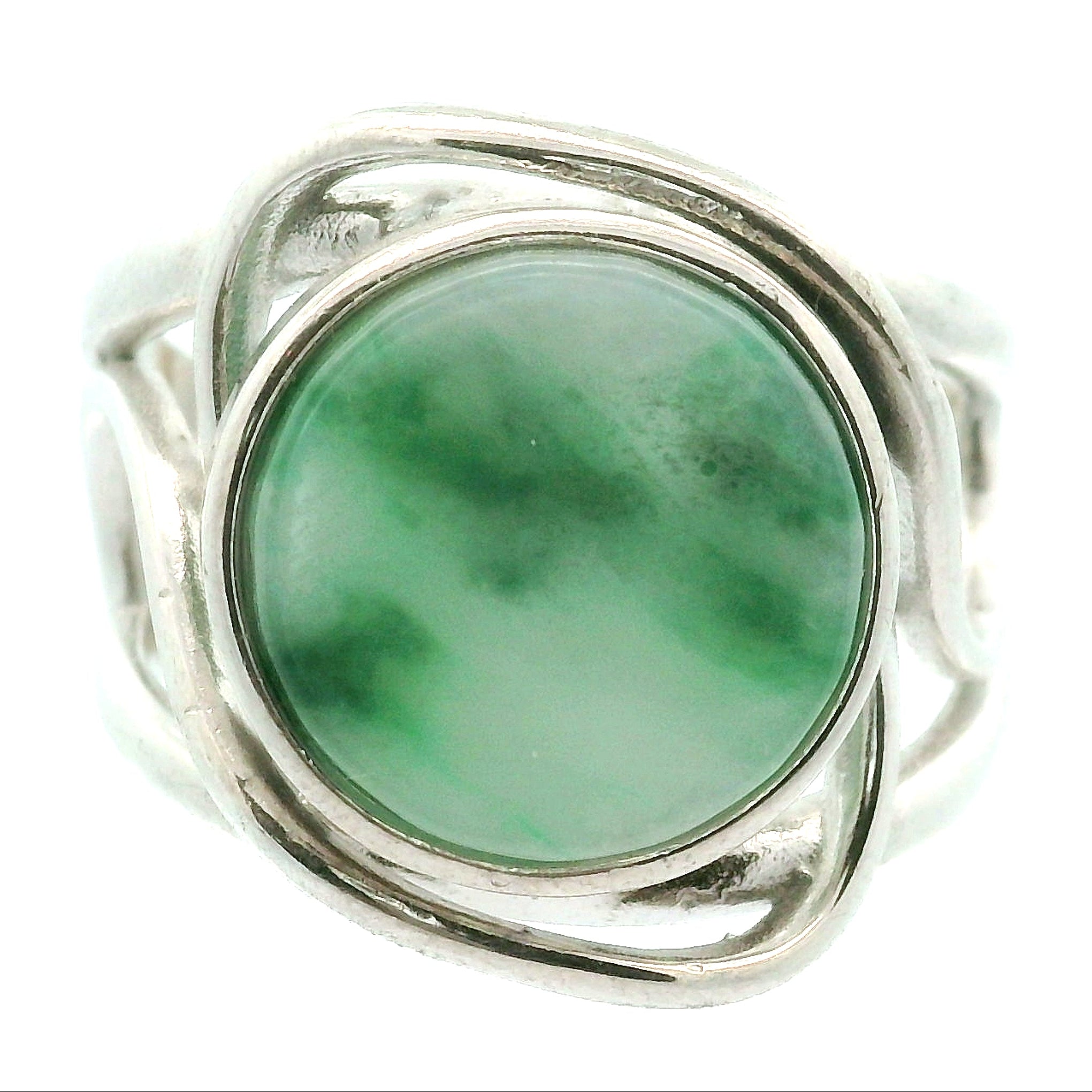 Jadeite Finger Cuff Adjustable Ring .925 Silver for Abundance, Good Luck, Joy and Protection