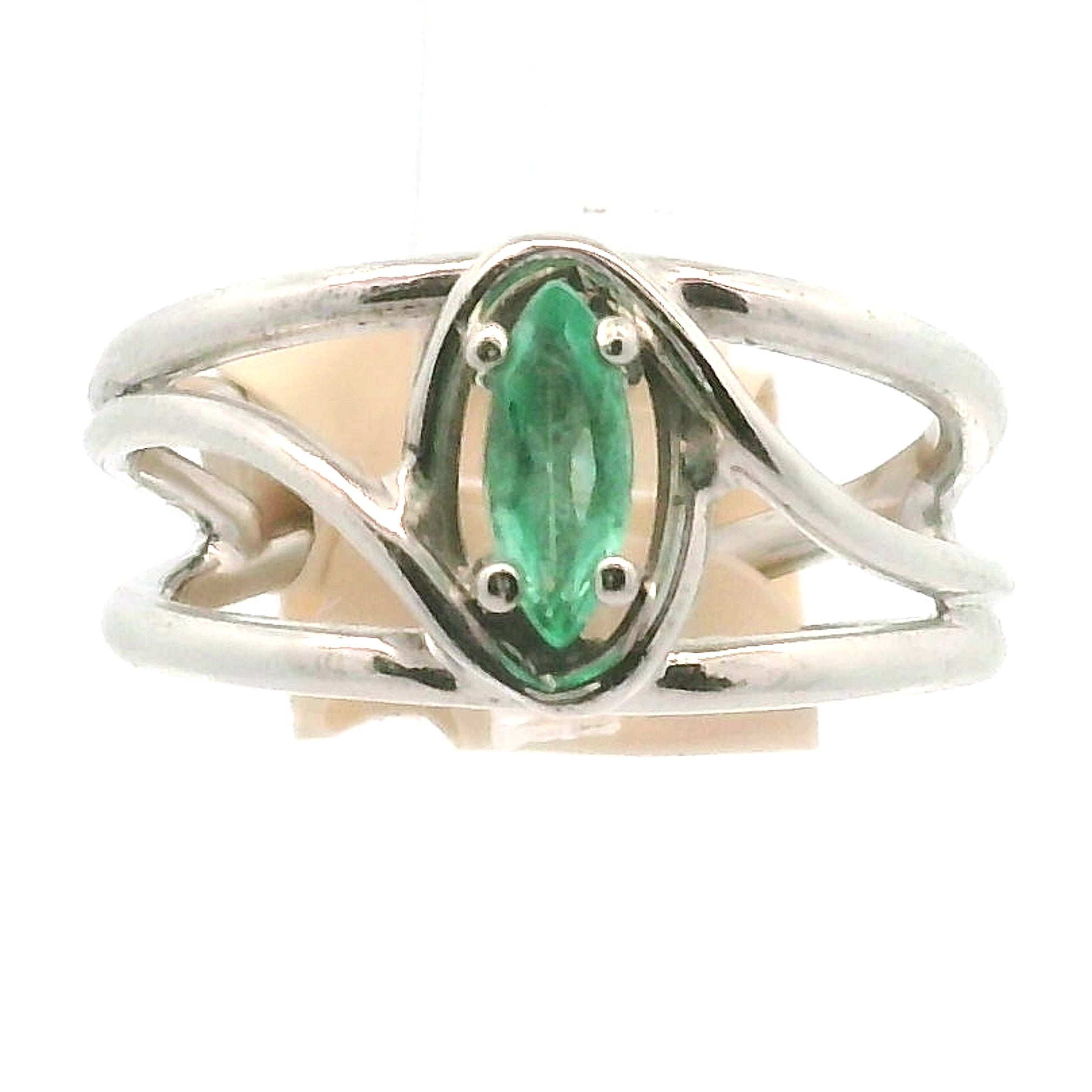 Colombian Emerald Midi Cuff Ring .925 Sterling Silver for Abundance, Love and Wealth