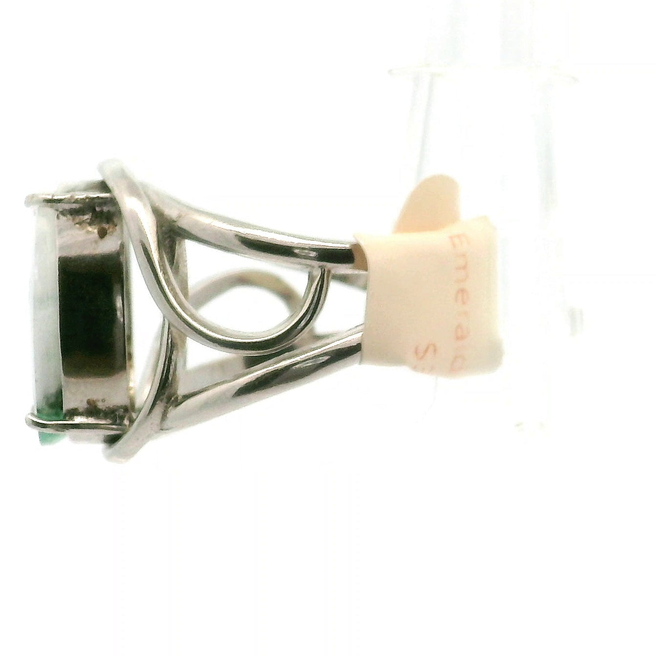 Emerald in Quartz Finger Cuff Adjustable Ring .925 Silver for Abundance, Love and Wealth