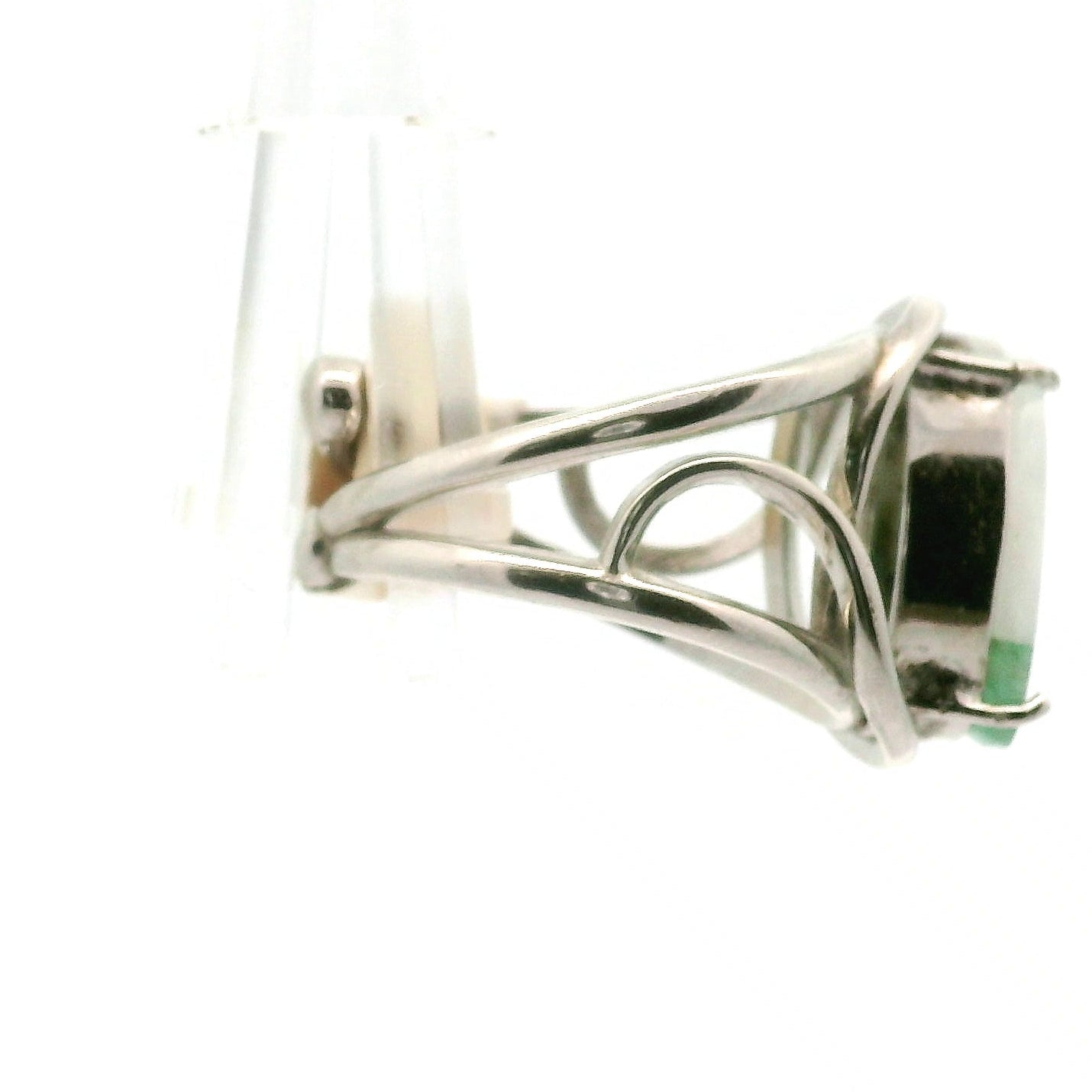 Emerald in Quartz Finger Cuff Adjustable Ring .925 Silver for Abundance, Love and Wealth