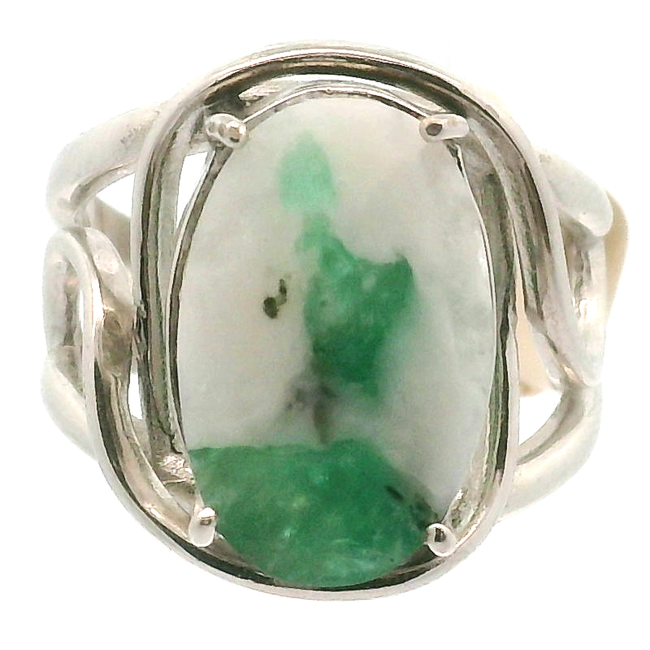 Emerald in Quartz Finger Cuff Adjustable Ring .925 Silver for Abundance, Love and Wealth