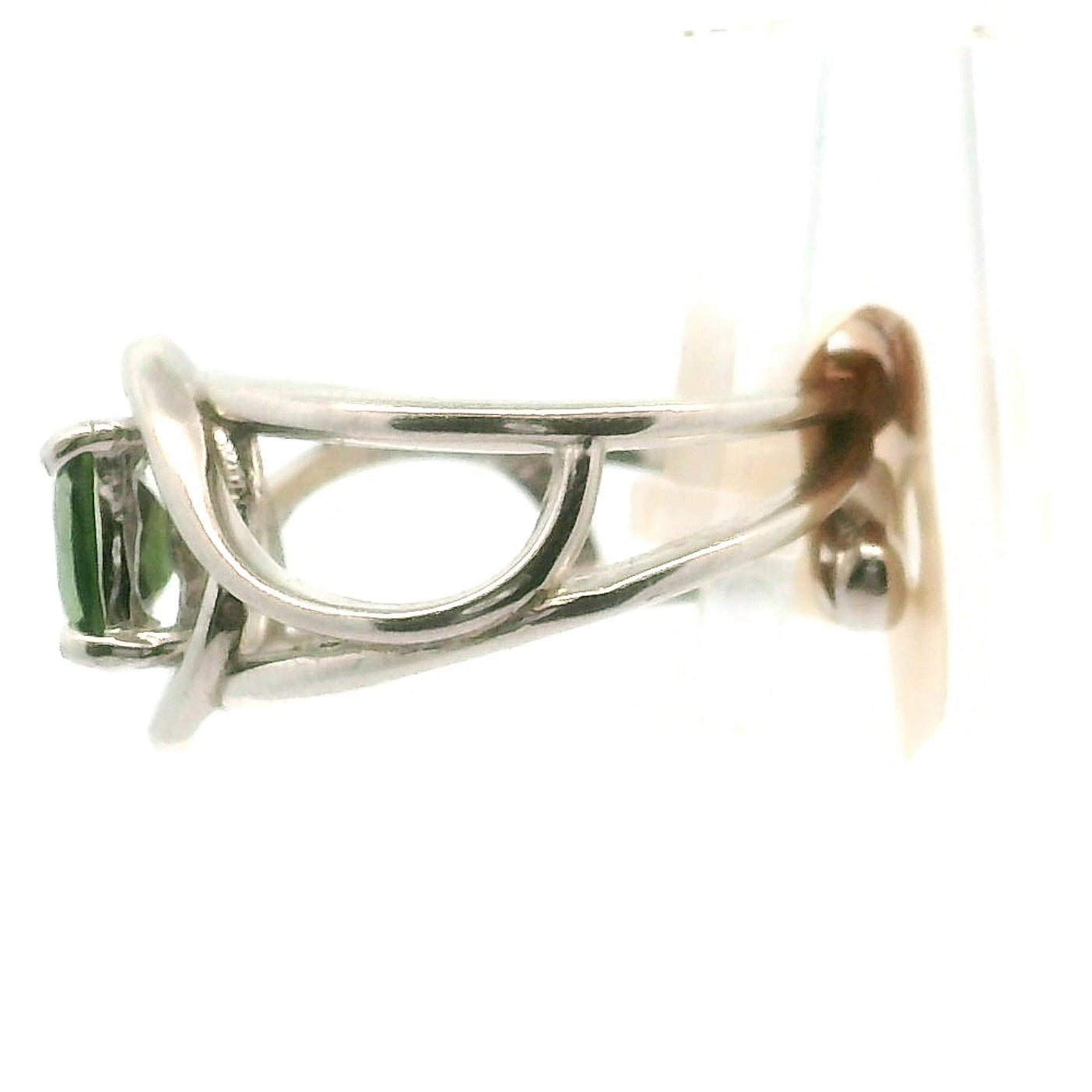 Green Zircon Cuff Ring .925 Silver for Determination, Organization & Transformation