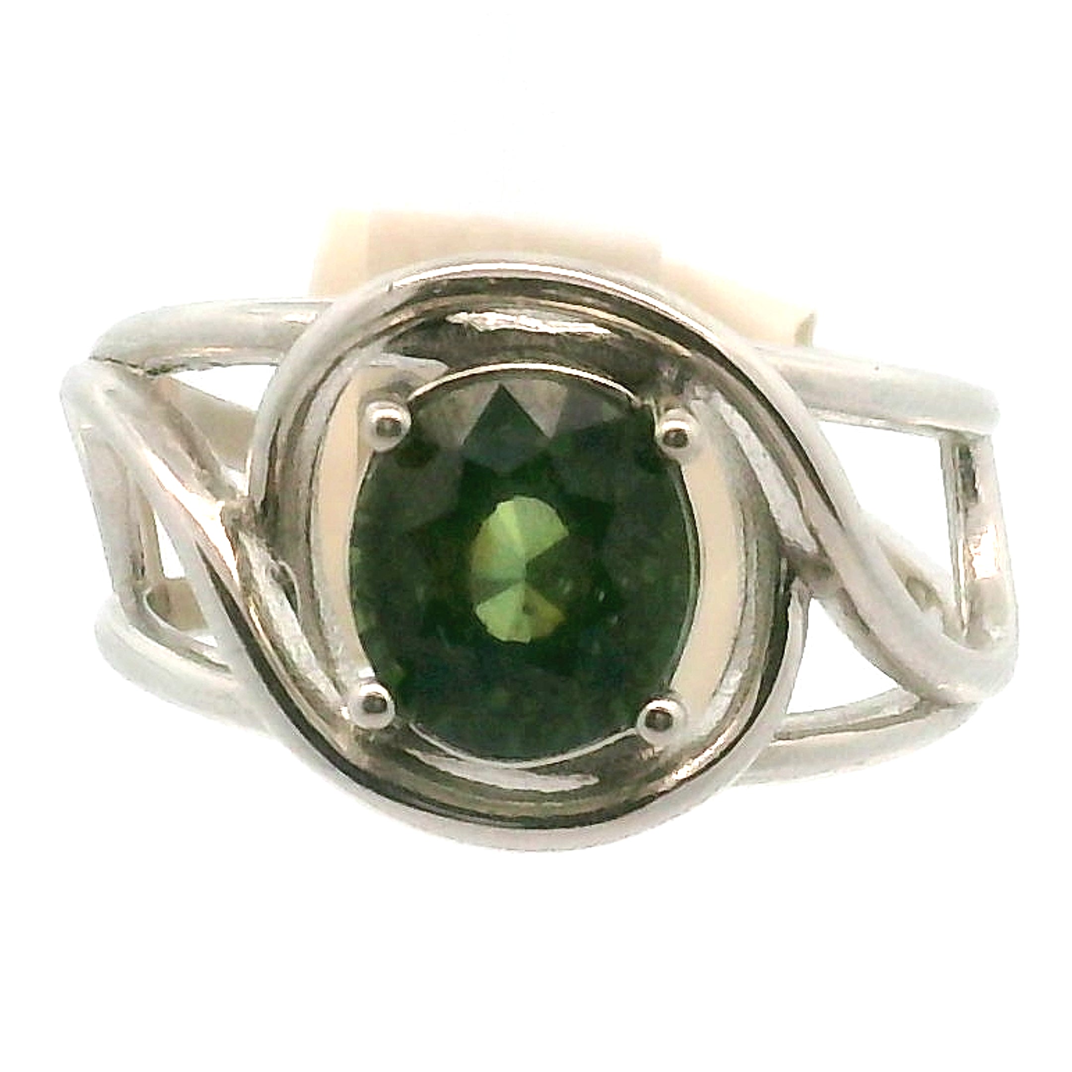 Green Zircon Cuff Ring .925 Silver for Determination, Organization & Transformation