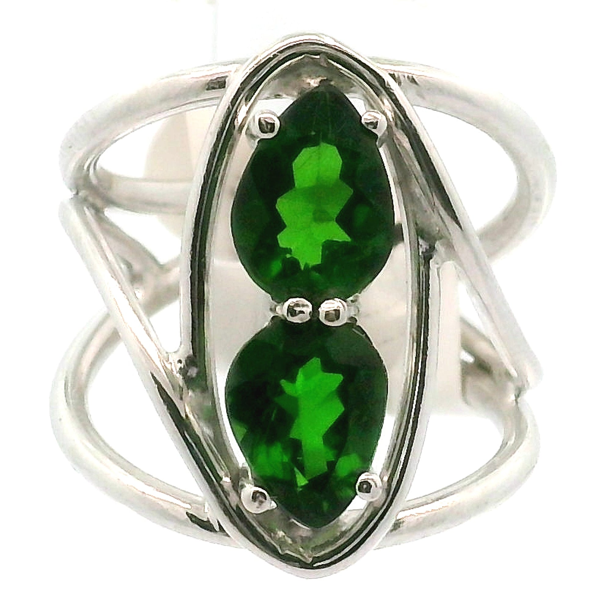 Chrome Diopside Double Cuff Ring .925 Silver for Compassion, Emotional Healing and Global Healing