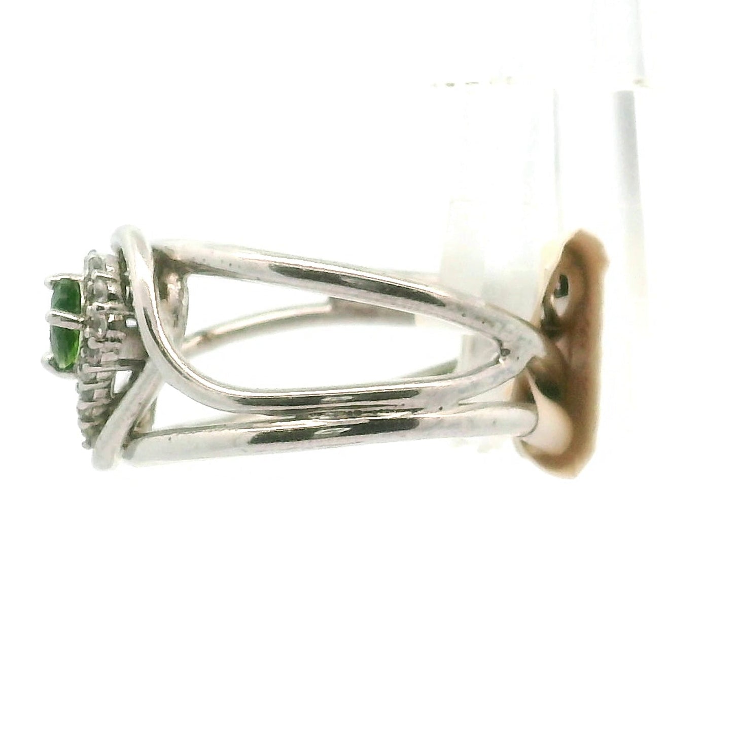Chrome Diopside with Topaz Heart Pavé Cuff Ring .925 Silver for Compassion, Emotional Healing and Global Healing