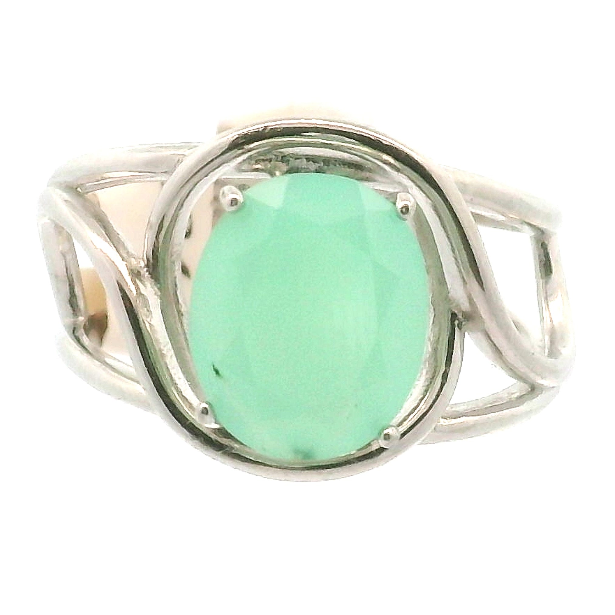 Chrysoprase Faceted Cuff Ring .925 Silver for Healing, Growth and Rebirth