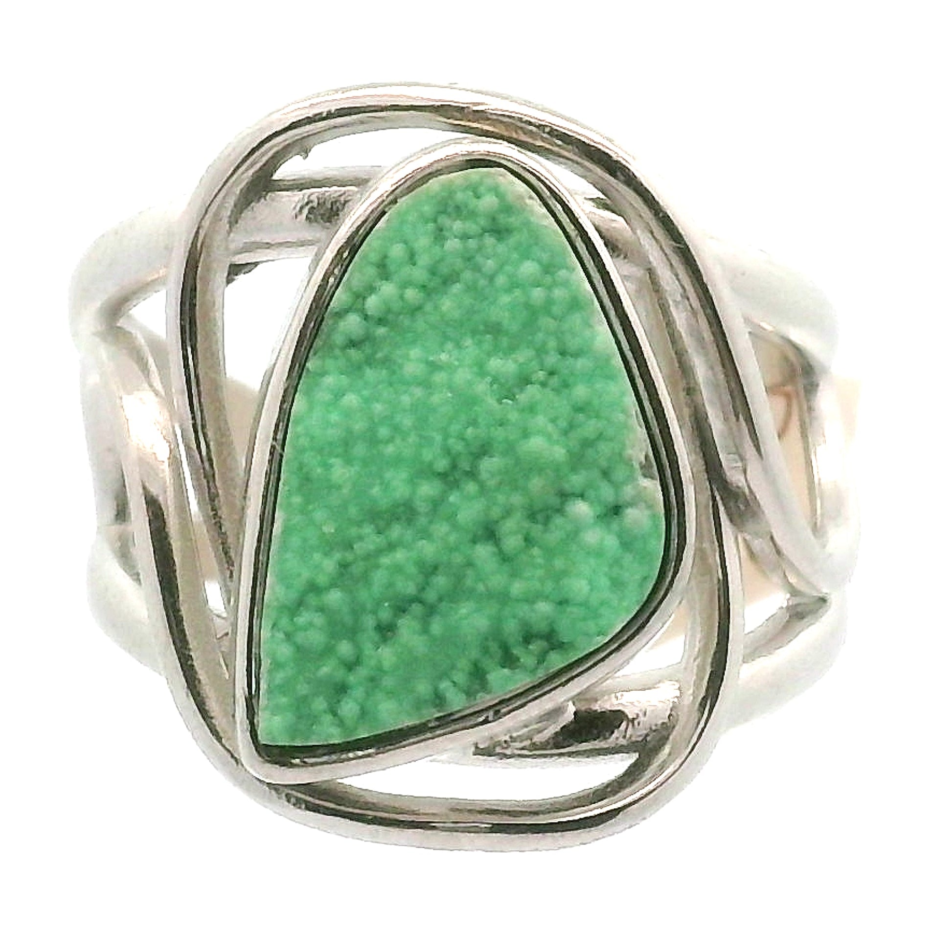 Druzy Variscite Adjustable Cuff Ring .925 Silver for Emotional Healing, Joy, Love and Prosperity