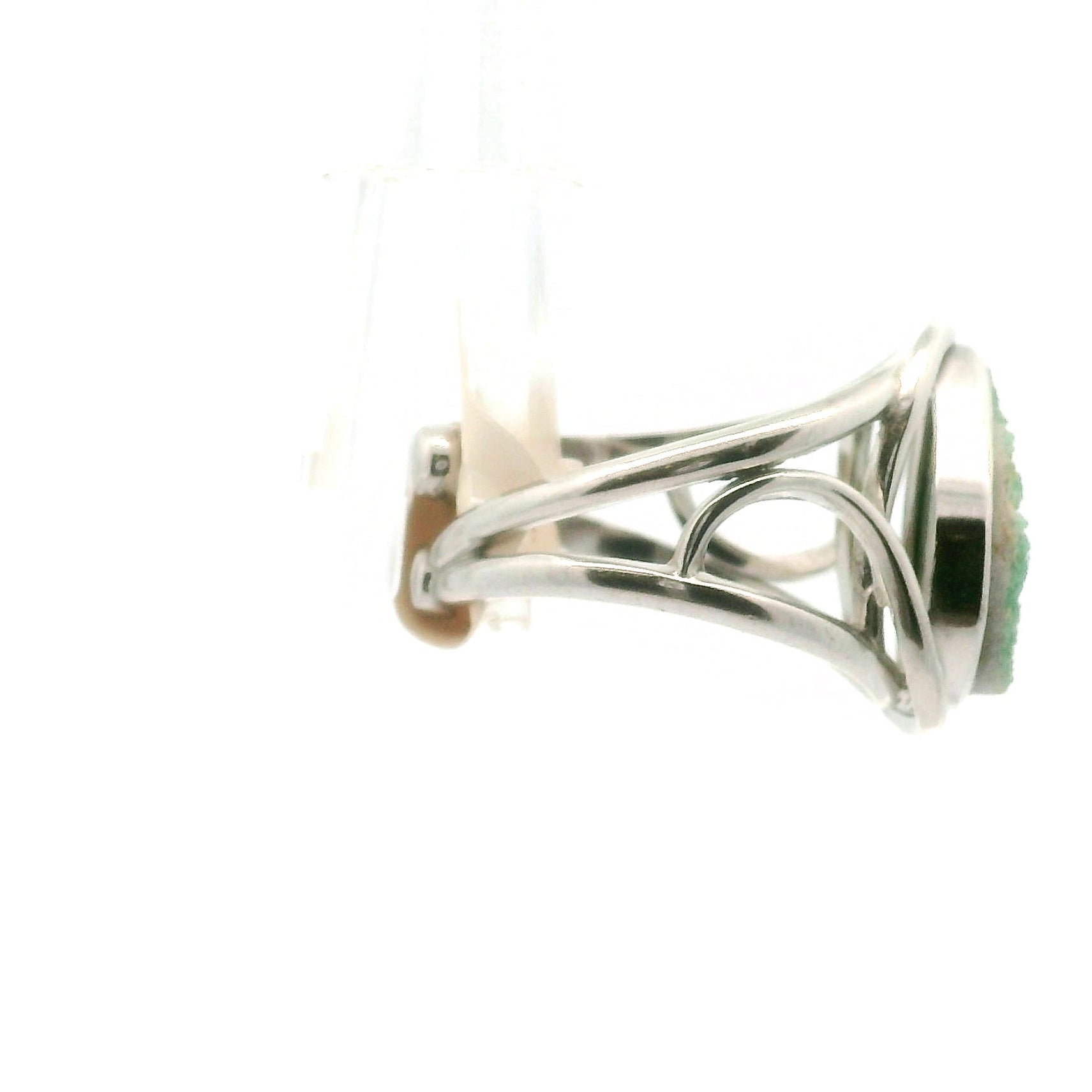 Druzy Variscite Adjustable Cuff Ring .925 Silver for Emotional Healing, Joy, Love and Prosperity