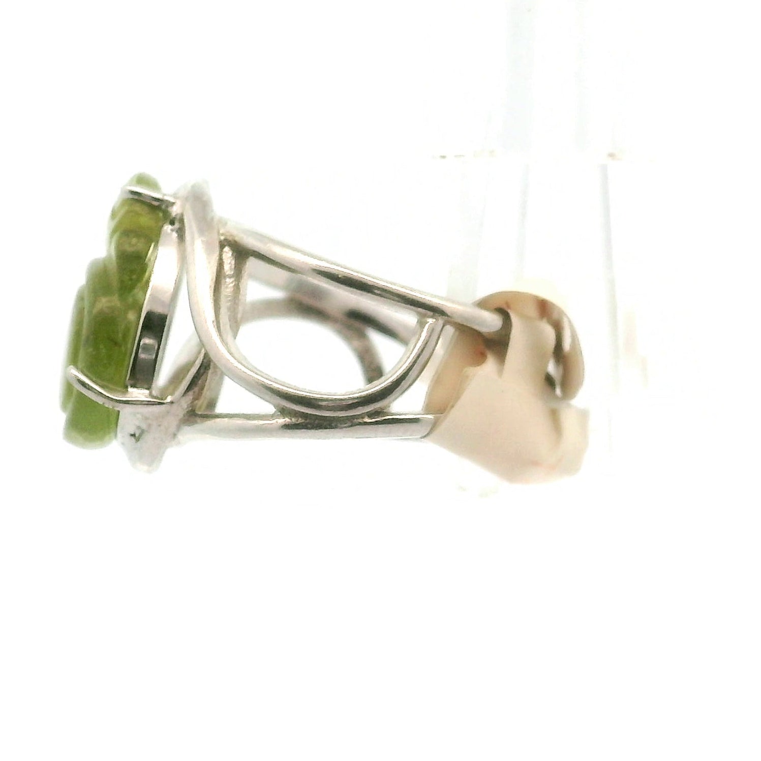 Green Tourmaline Carved Ruyi Finger Bracelet Adjustable Ring for Healing, Joy and Love