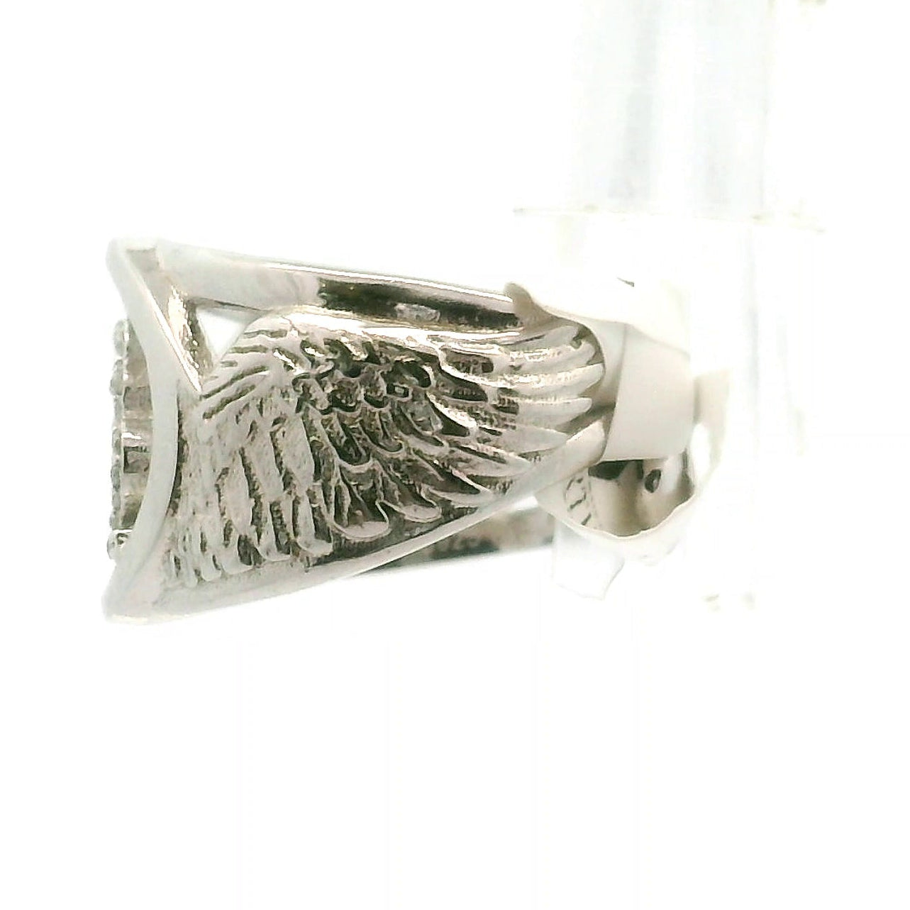 Angel Codes Cuff Ring With Lab Created Moissanite .925 Silver for Connecting with Angels, Divine Guidance, Manifestation and Protection