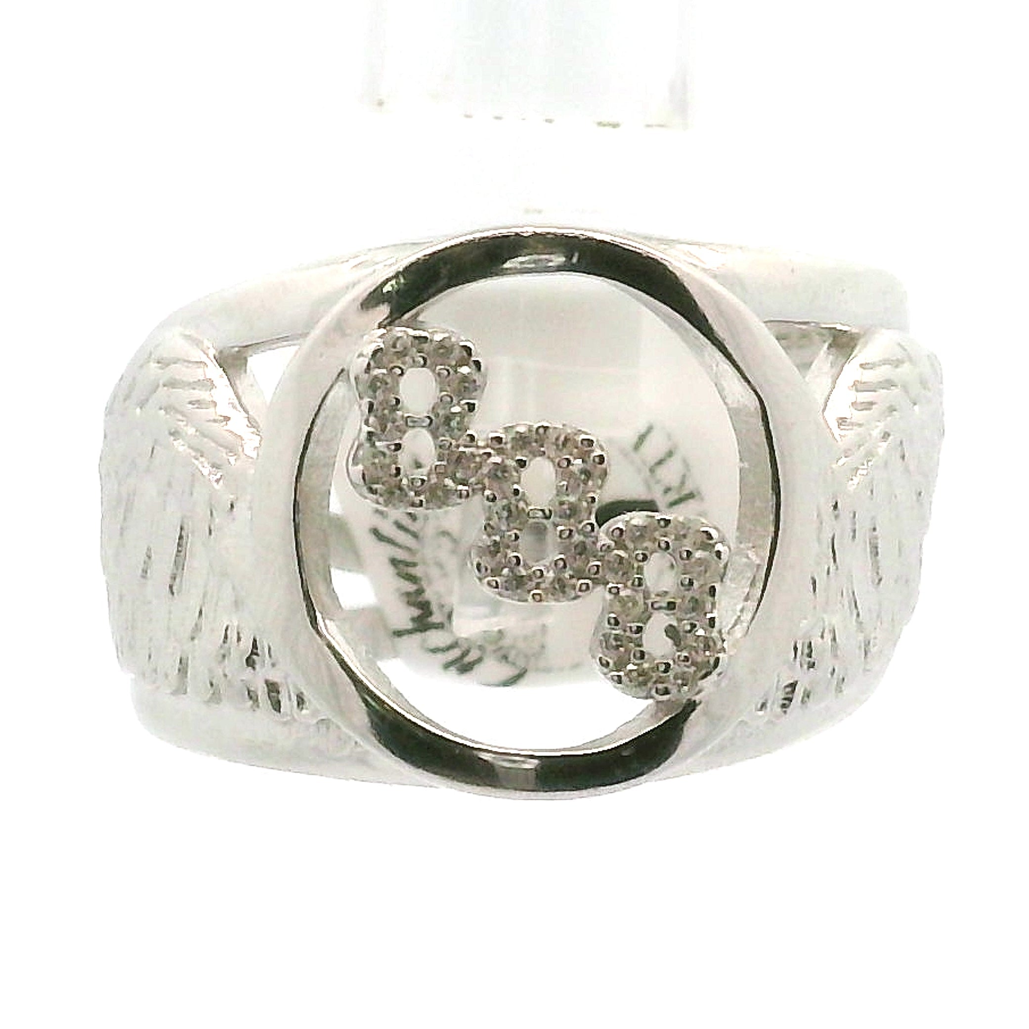 Angel Codes Cuff Ring With Lab Created Moissanite .925 Silver for Connecting with Angels, Divine Guidance, Manifestation and Protection