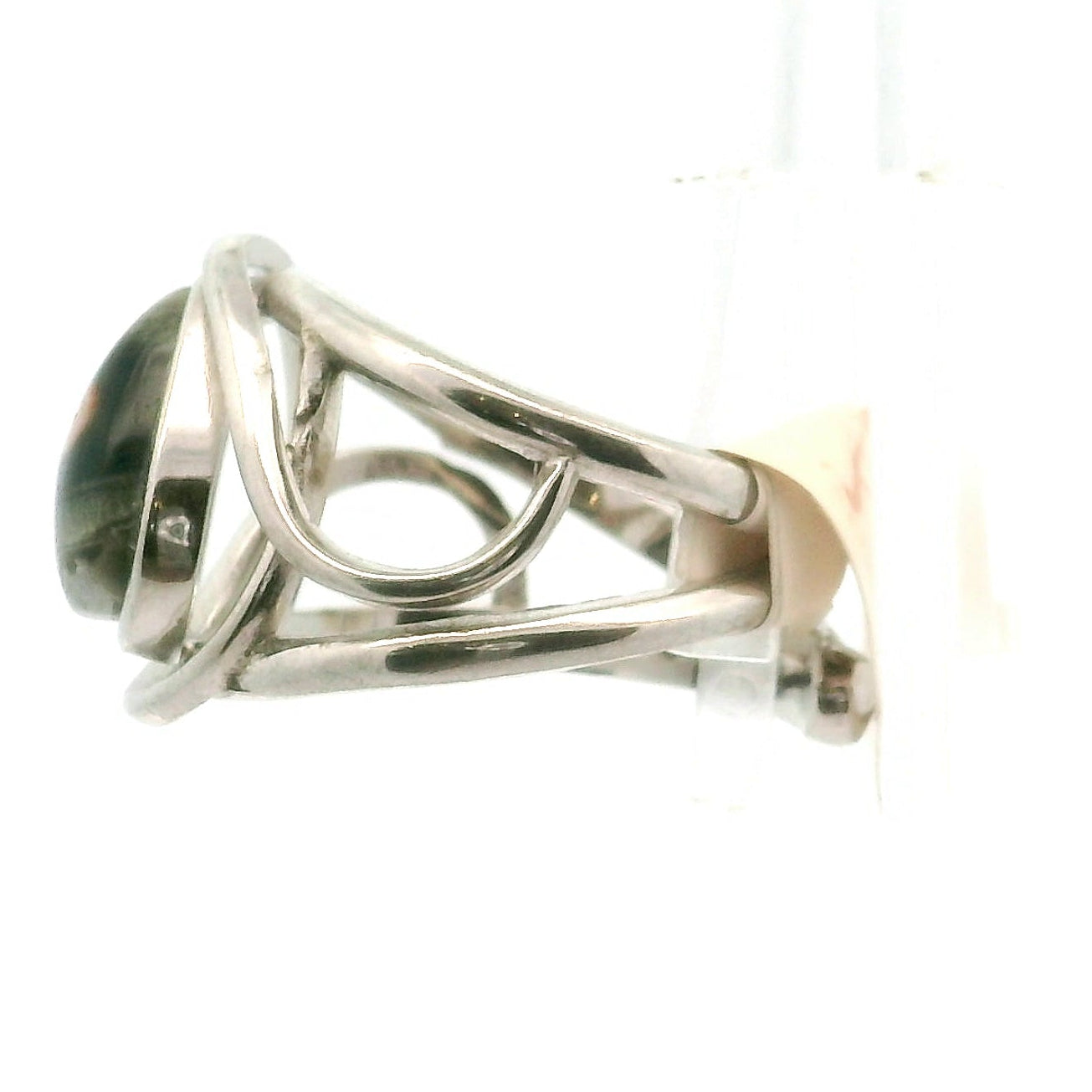 Orbicular "Ocean" Jasper Finger Cuff Adjustable Ring .925 Silver for Joy and Peace