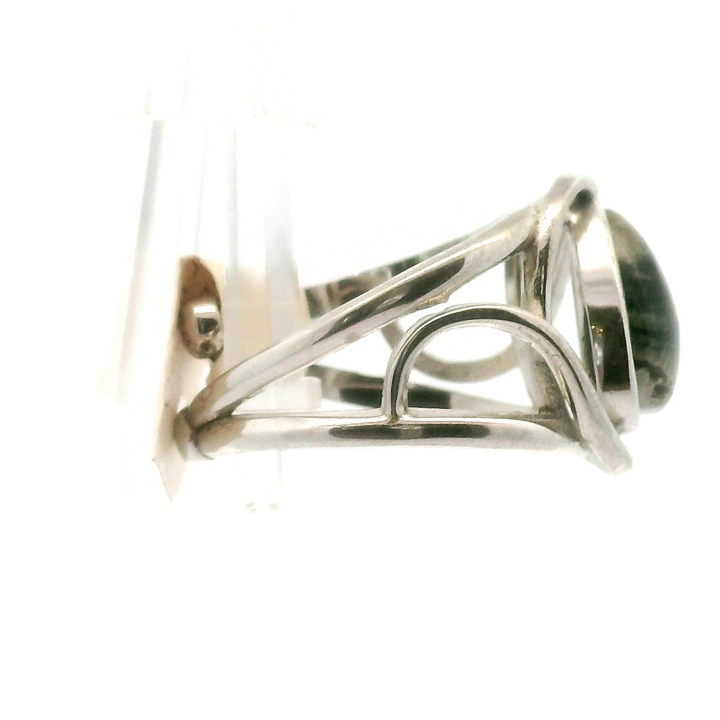 Orbicular "Ocean" Jasper Finger Cuff Adjustable Ring .925 Silver for Joy and Peace