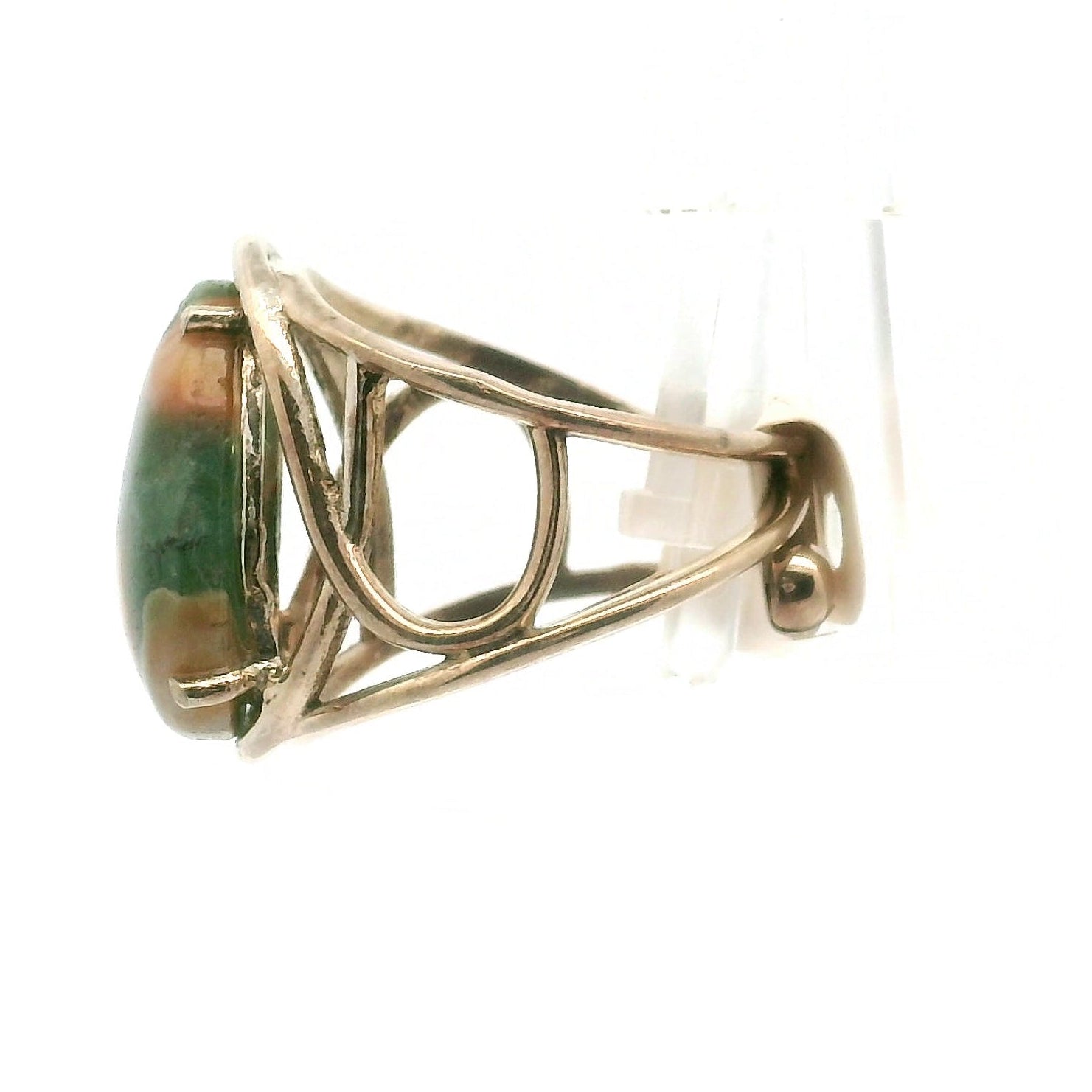 Orbicular "Ocean" Jasper Adjustable Ring Cuff .925 Silver for Joy and Peace